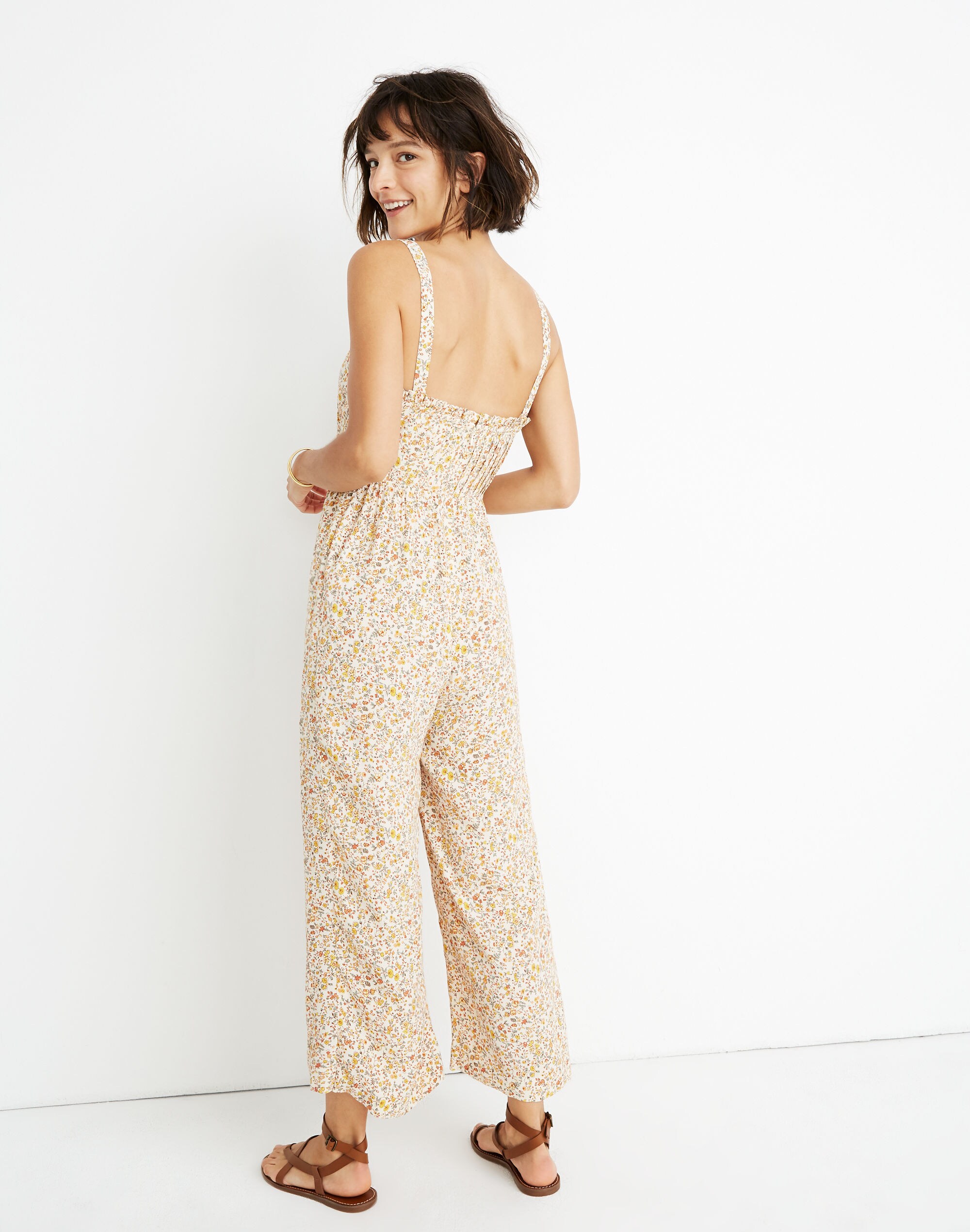 Pintuck Cami Jumpsuit in Blossoming Vines
