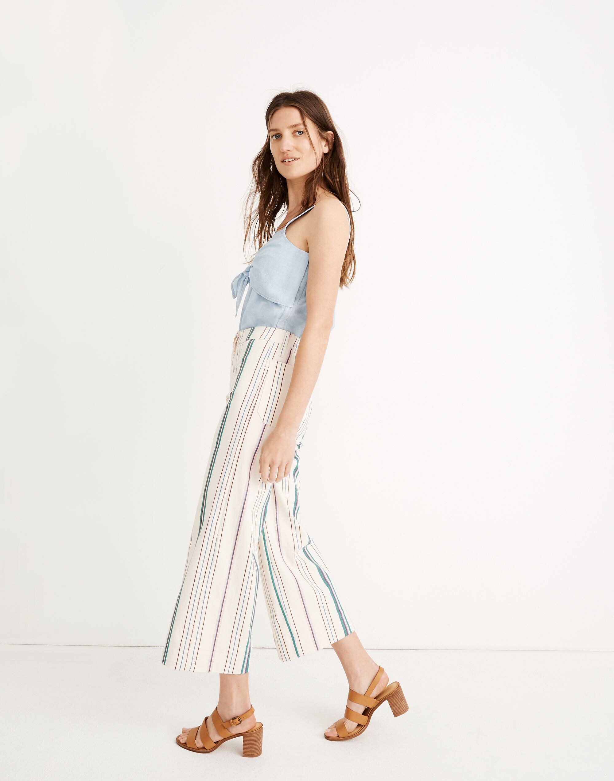 Tall Emmett Wide-Leg Crop Pants in Pink Stripe