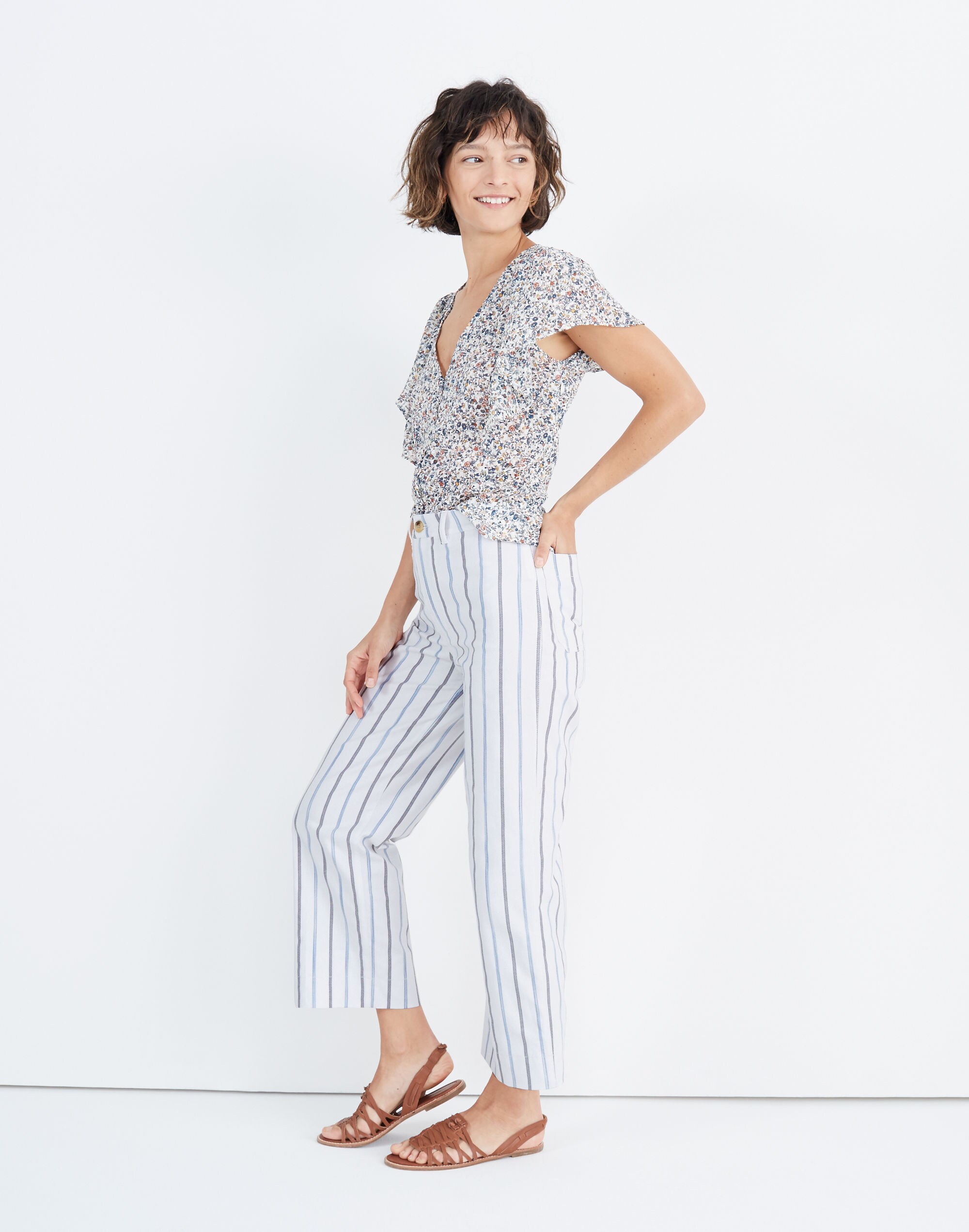 Slim Emmett Wide-Leg Crop Pants in Montpellier Stripe