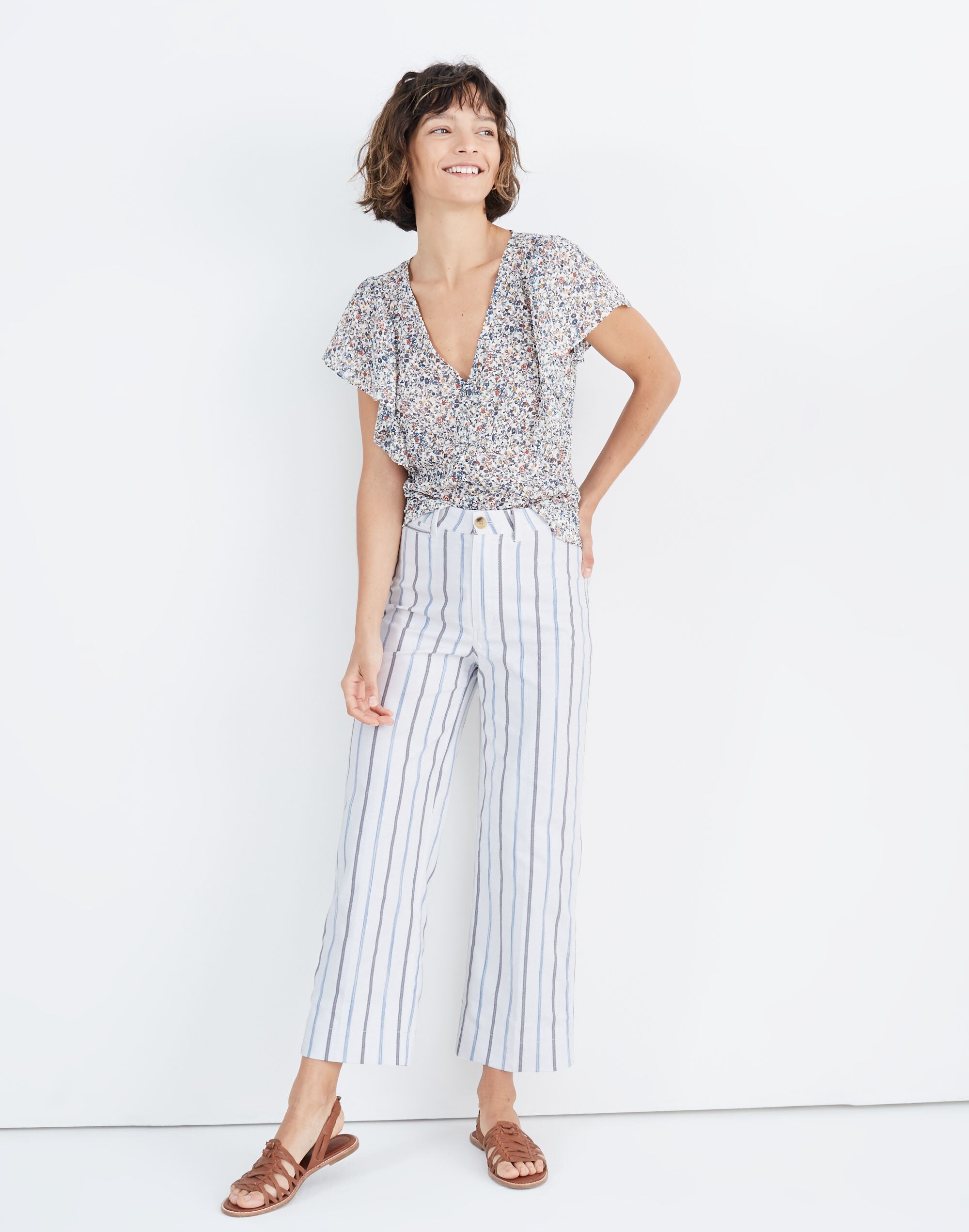 Slim Emmett Wide-Leg Crop Pants in Montpellier Stripe
