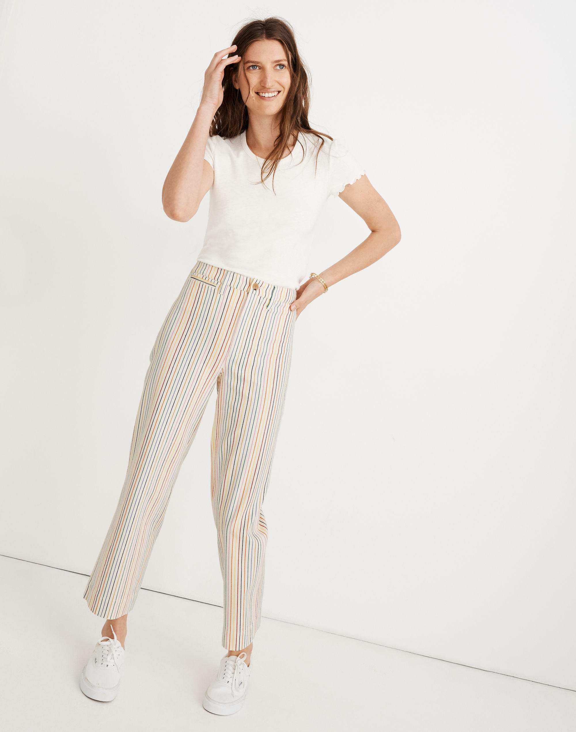 Slim Emmett Wide-Leg Crop Pants in Rainbow Stripe