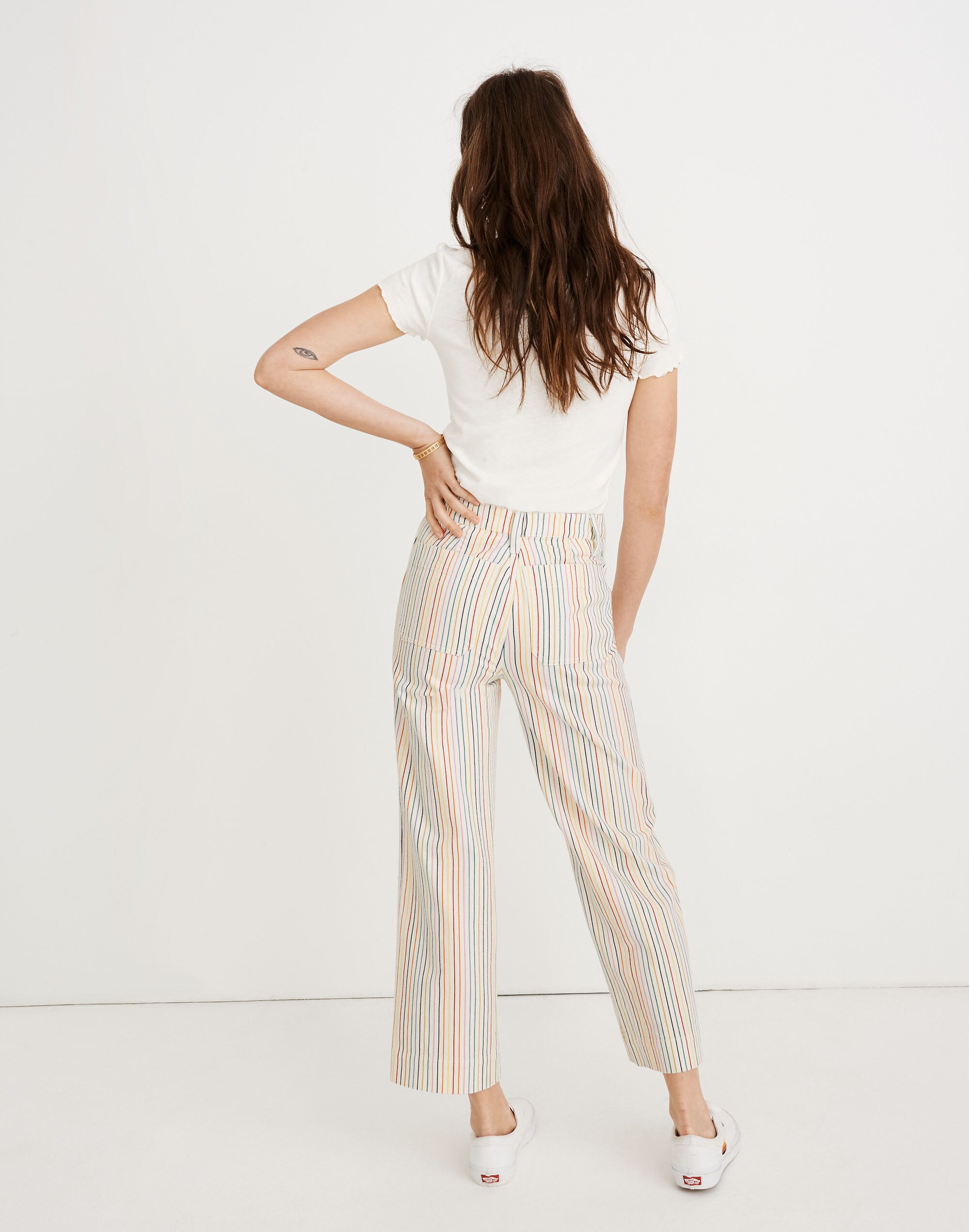 Slim Emmett Wide-Leg Crop Pants in Rainbow Stripe