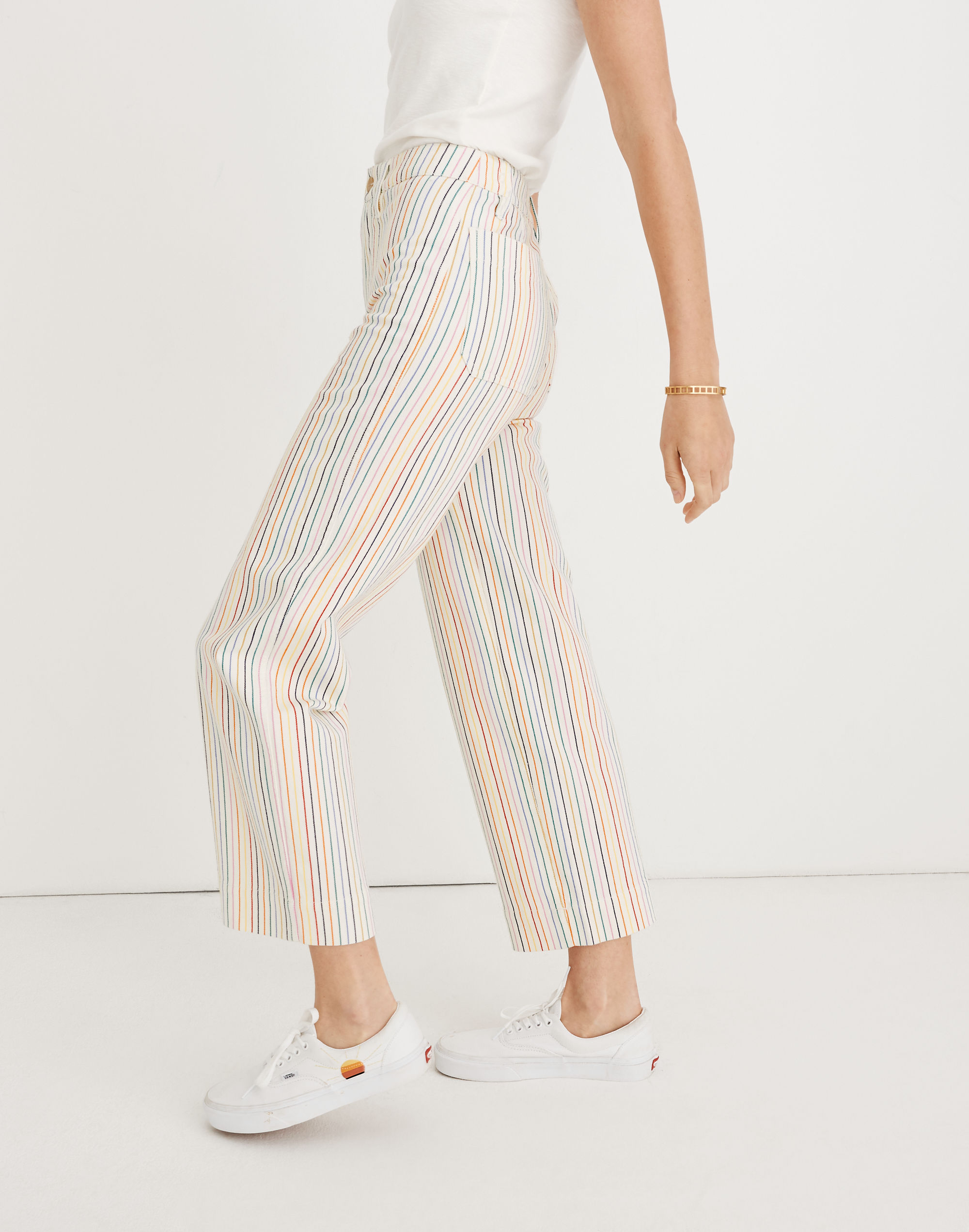 Slim Emmett Wide-Leg Crop Pants in Rainbow Stripe