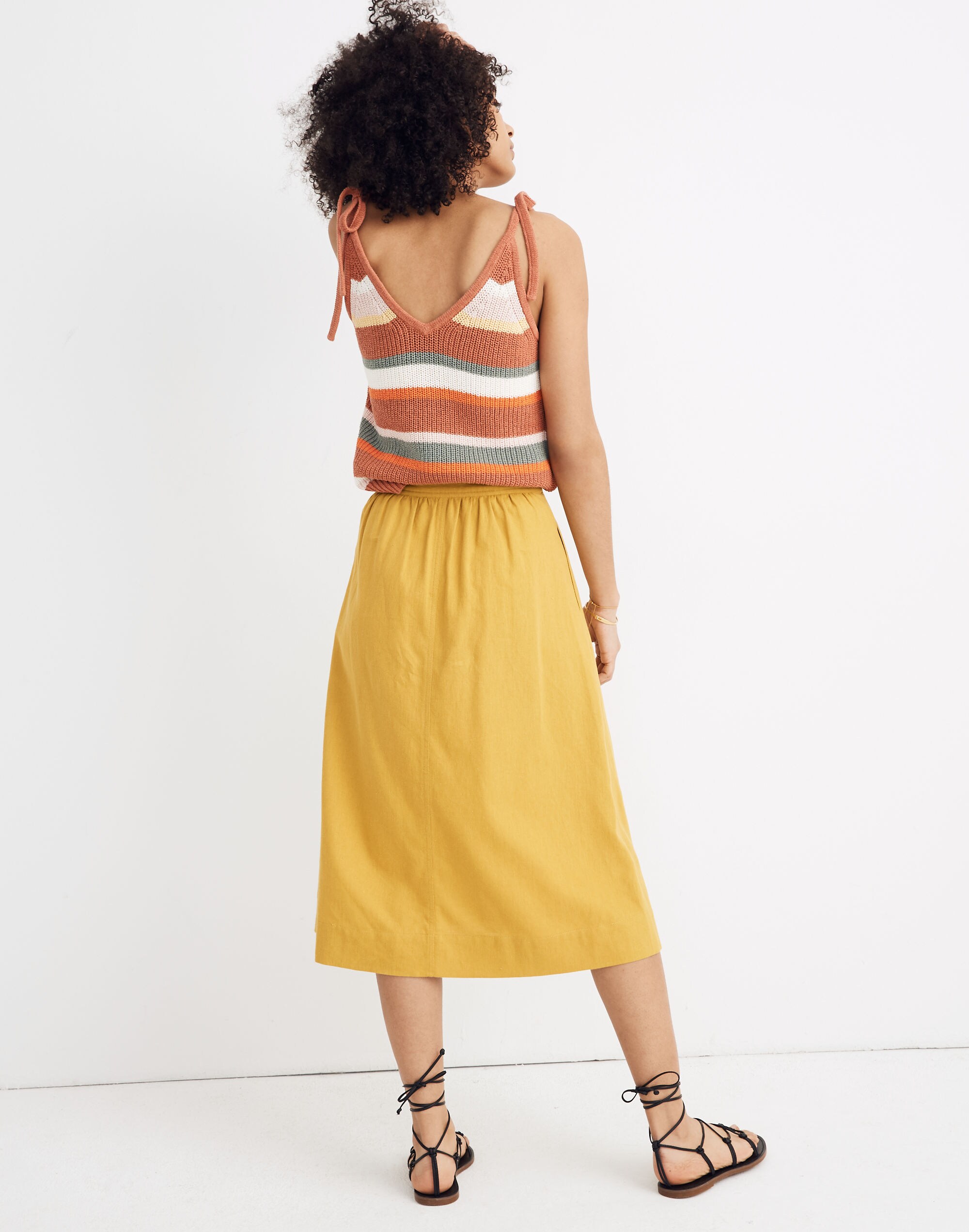 Tie Palisade Button-Front Midi Skirt