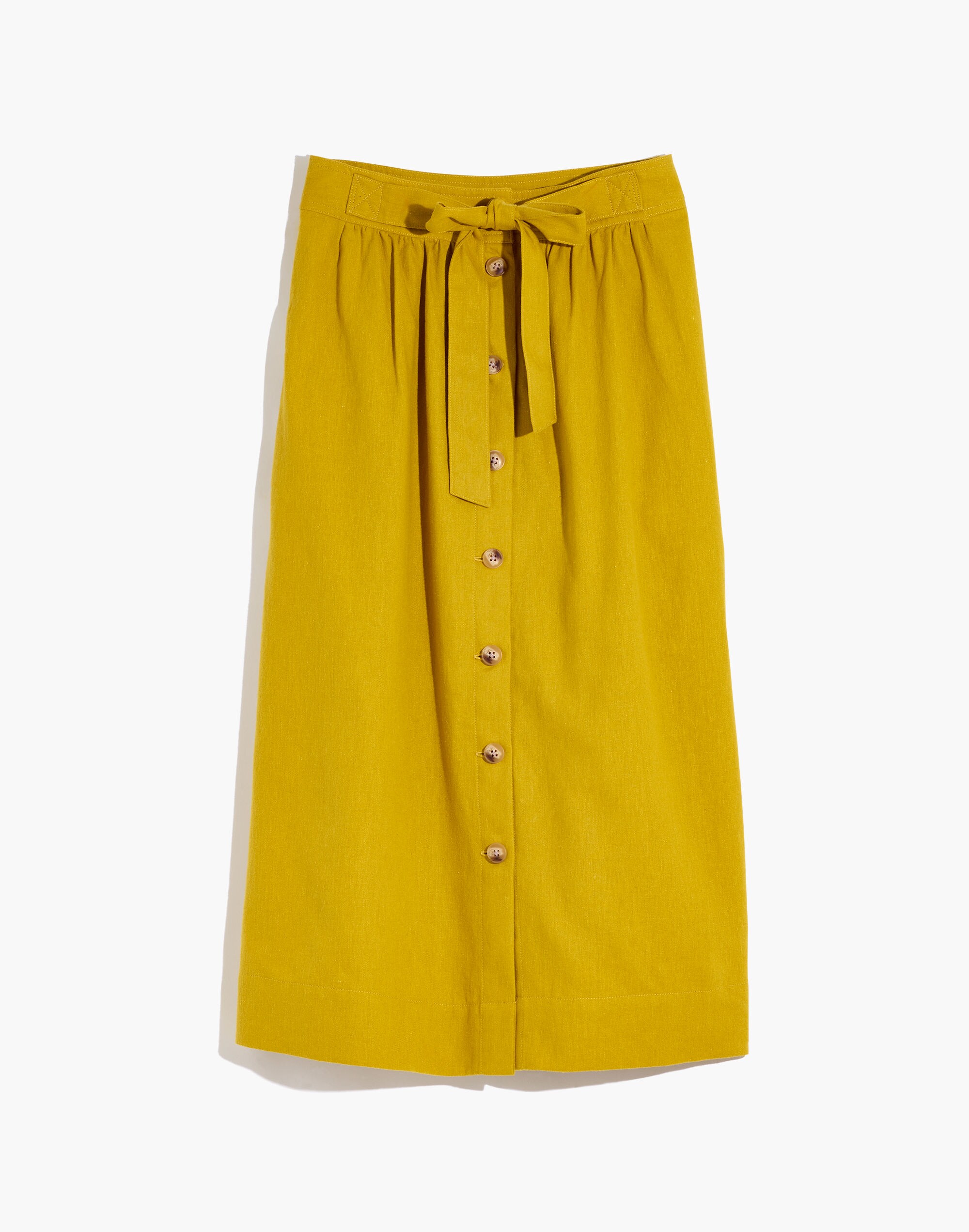 Tie Palisade Button-Front Midi Skirt