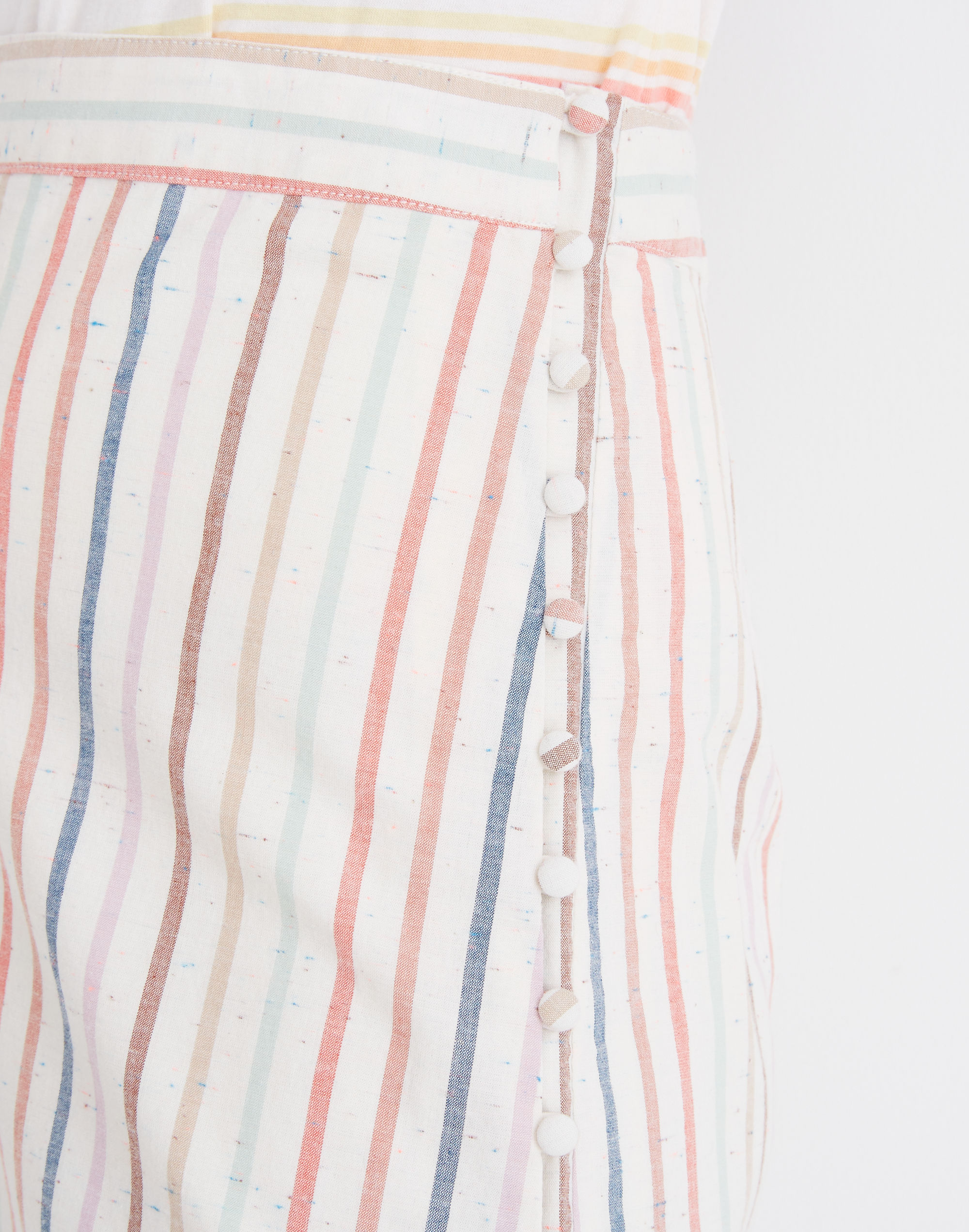 Button Slit Midi Skirt in Flecked Rainbow Stripe