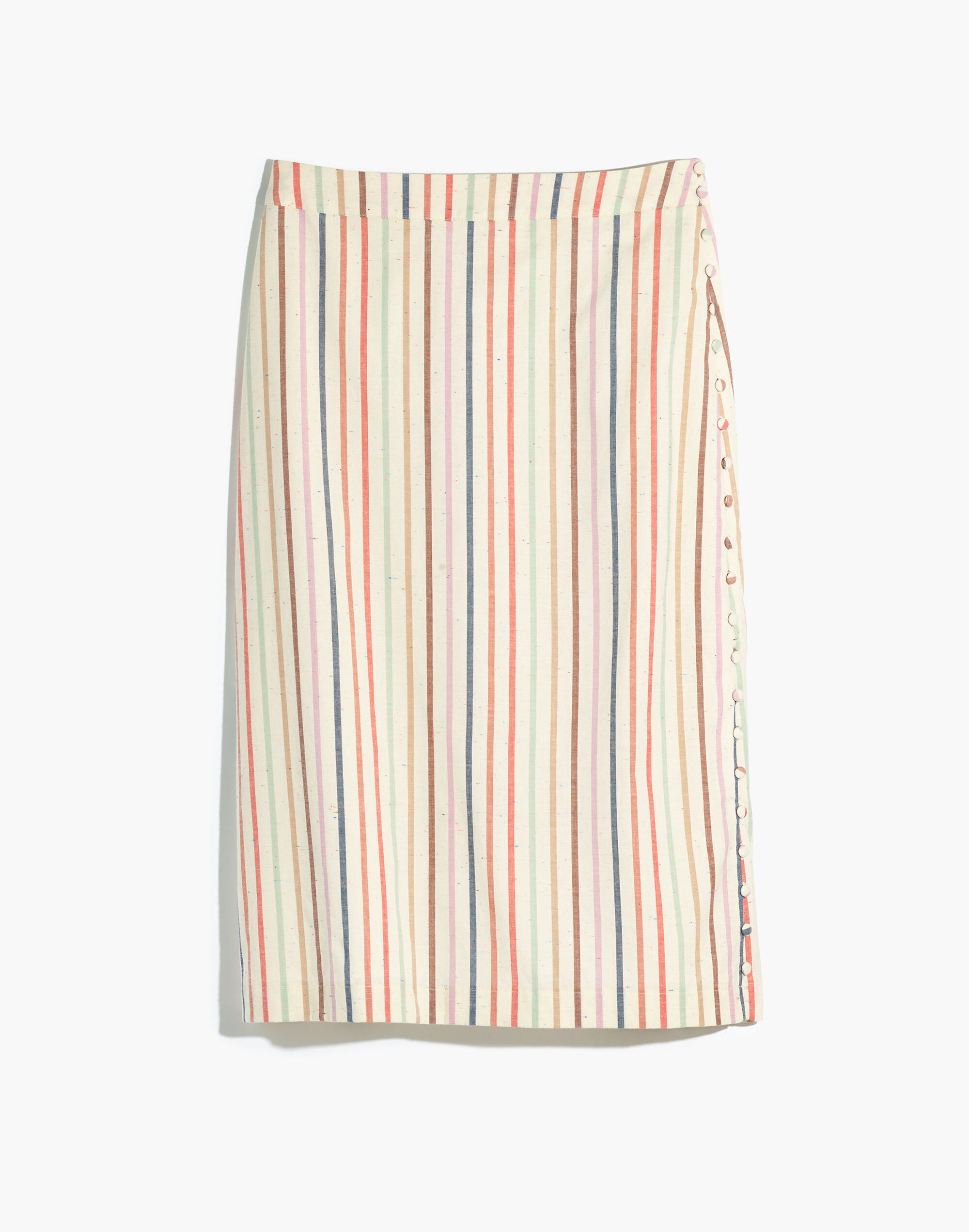 Button Slit Midi Skirt in Flecked Rainbow Stripe