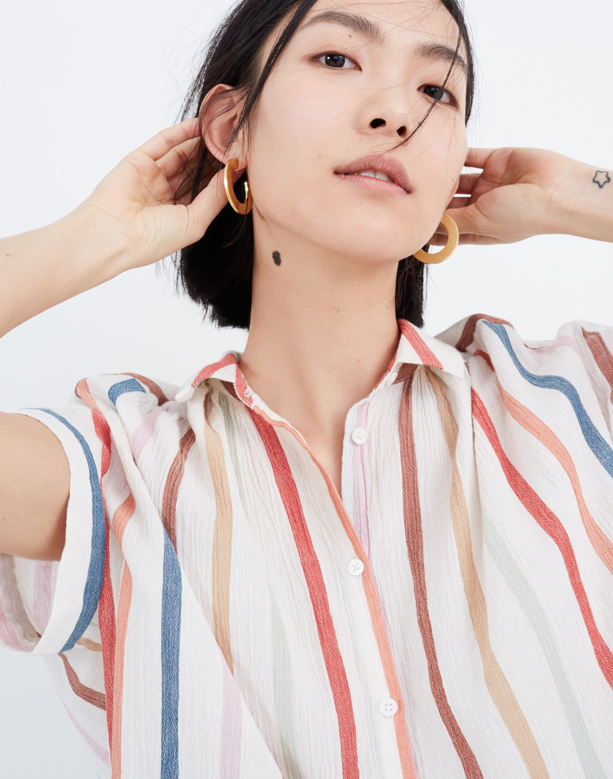 Gauze Central Tunic Shirt in Rainbow Stripe