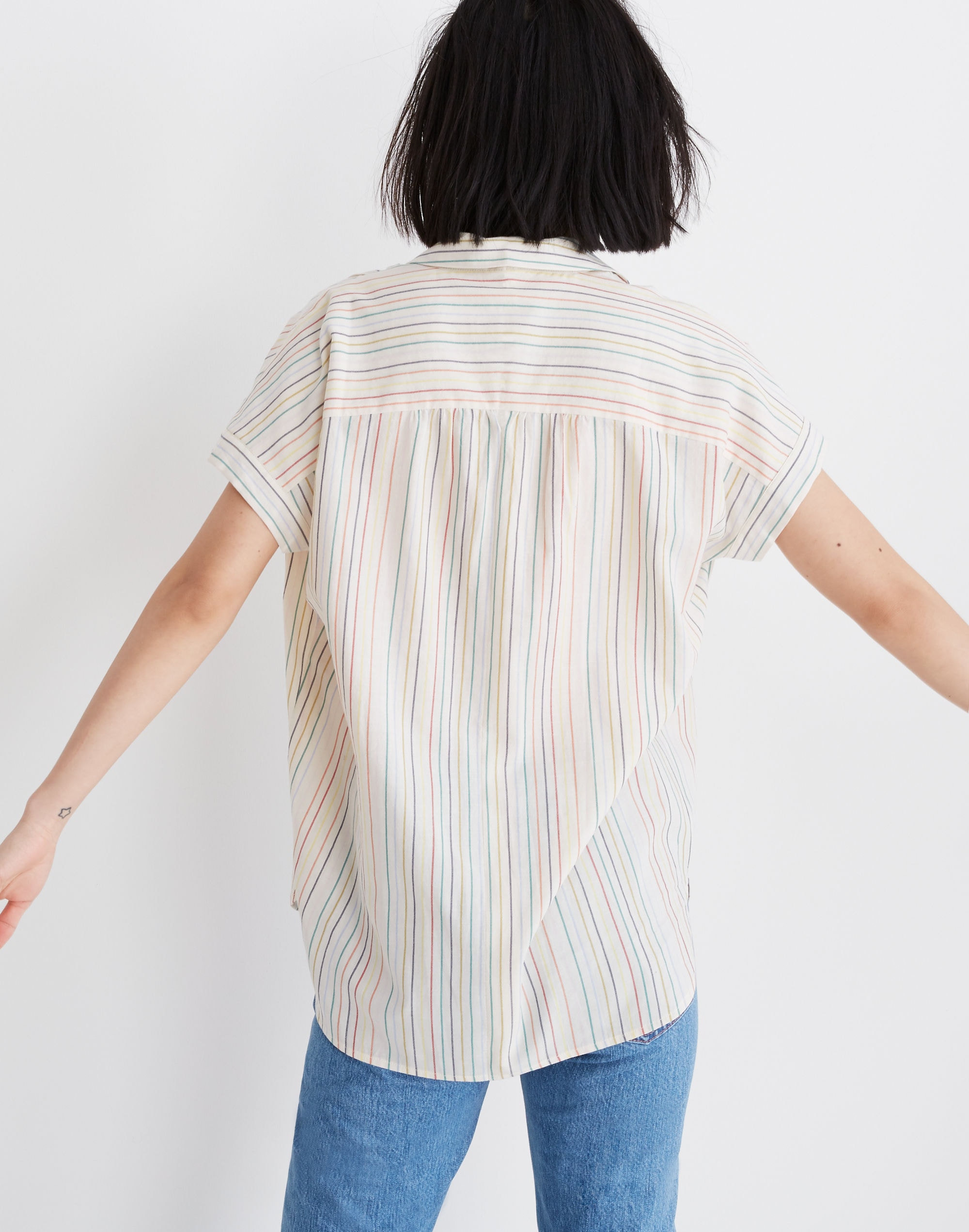 Central Popover Shirt in Textural Rainbow Stripe
