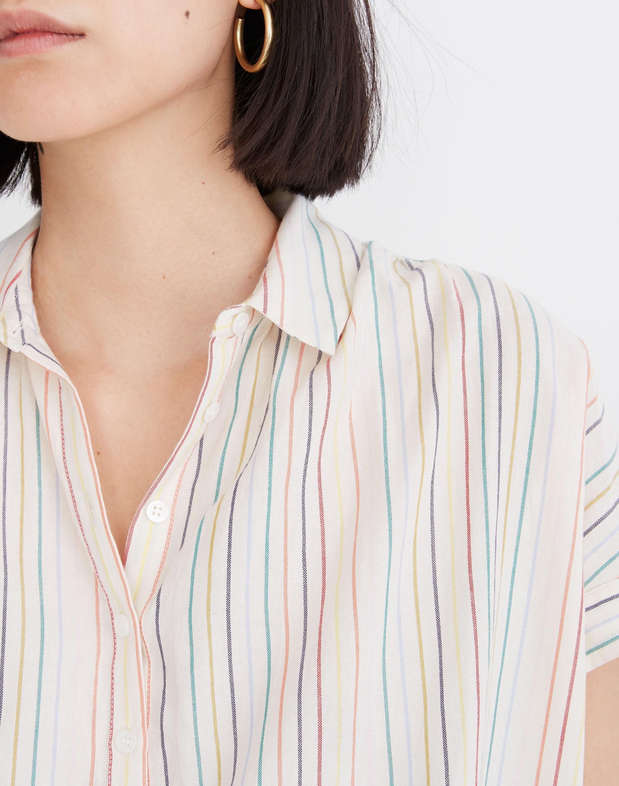 Central Popover Shirt in Textural Rainbow Stripe