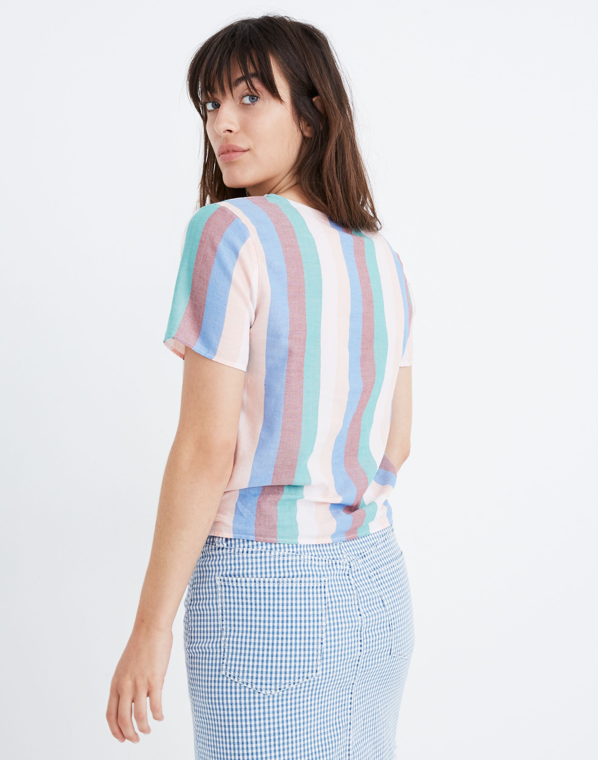 Novel Tie-Front Button Top in Flagstaff Stripe