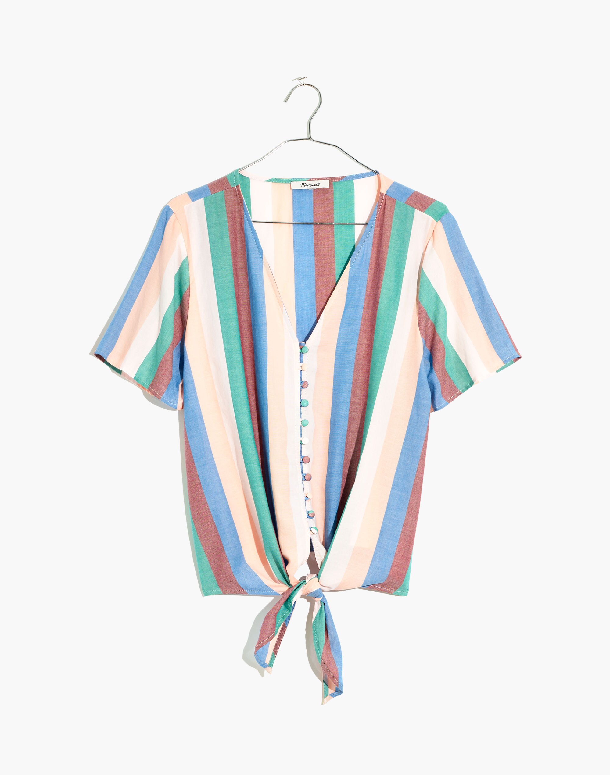 Novel Tie-Front Button Top in Flagstaff Stripe