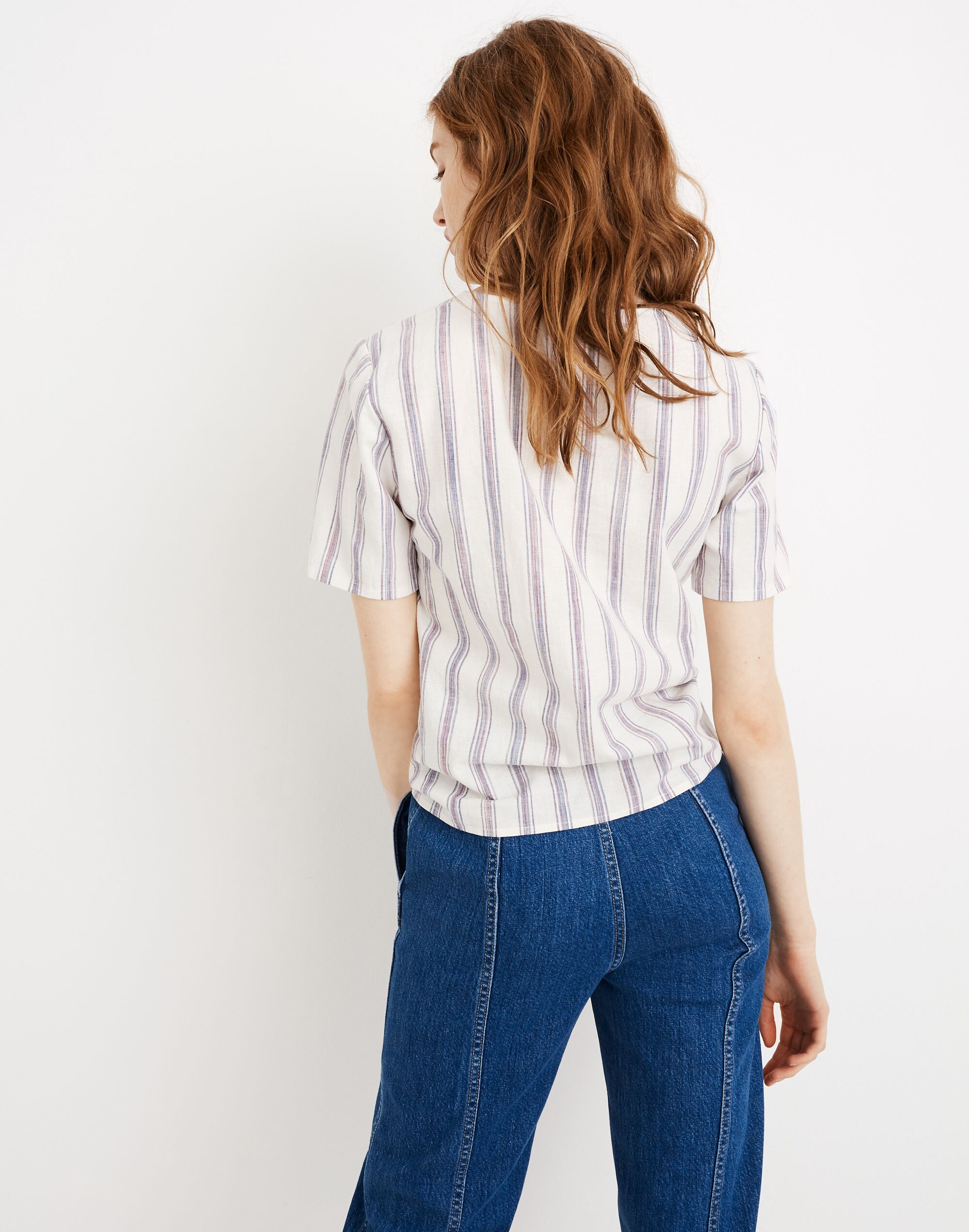 Agency Tie-Front Button Top in Sarasota Stripe