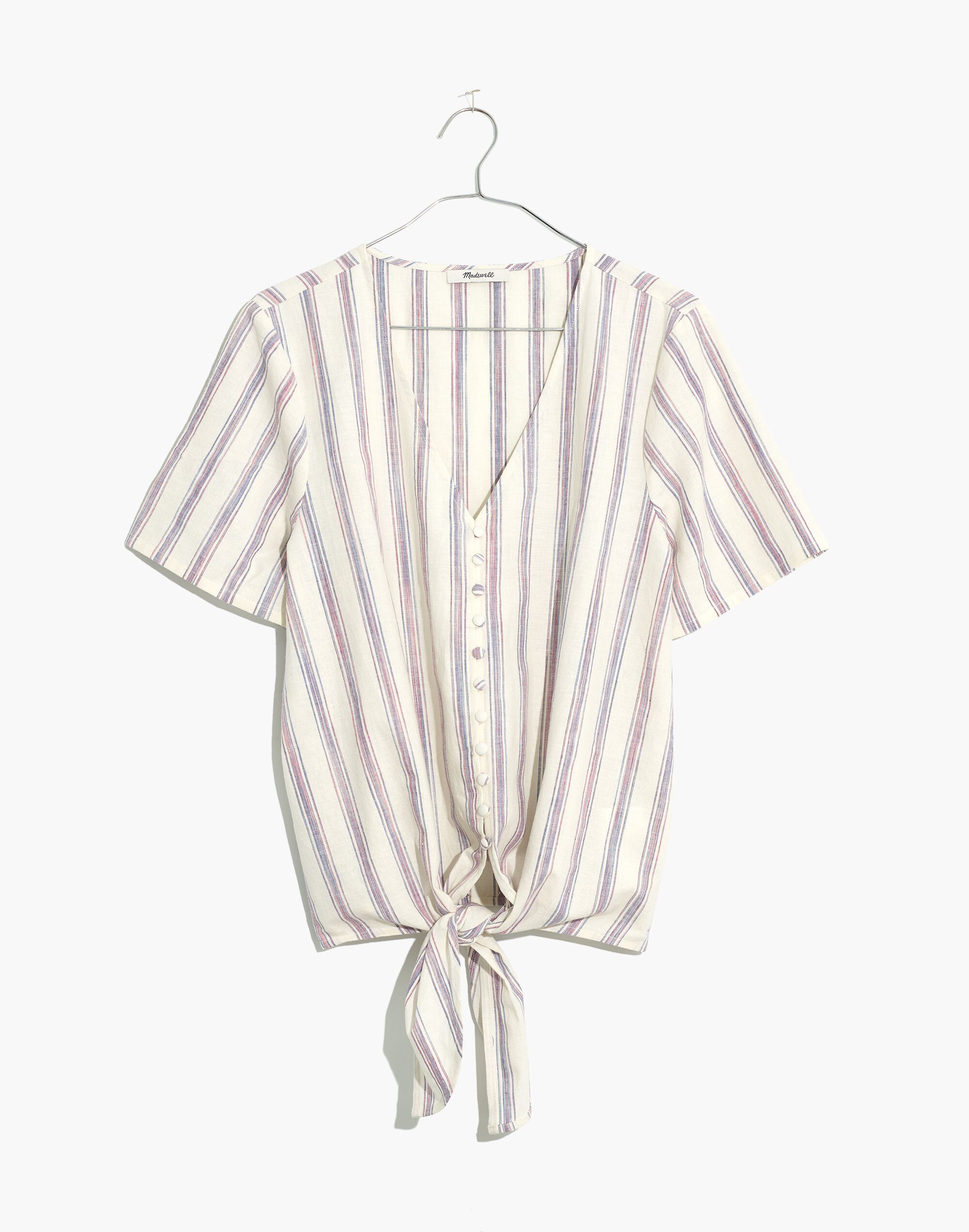 Agency Tie-Front Button Top in Sarasota Stripe