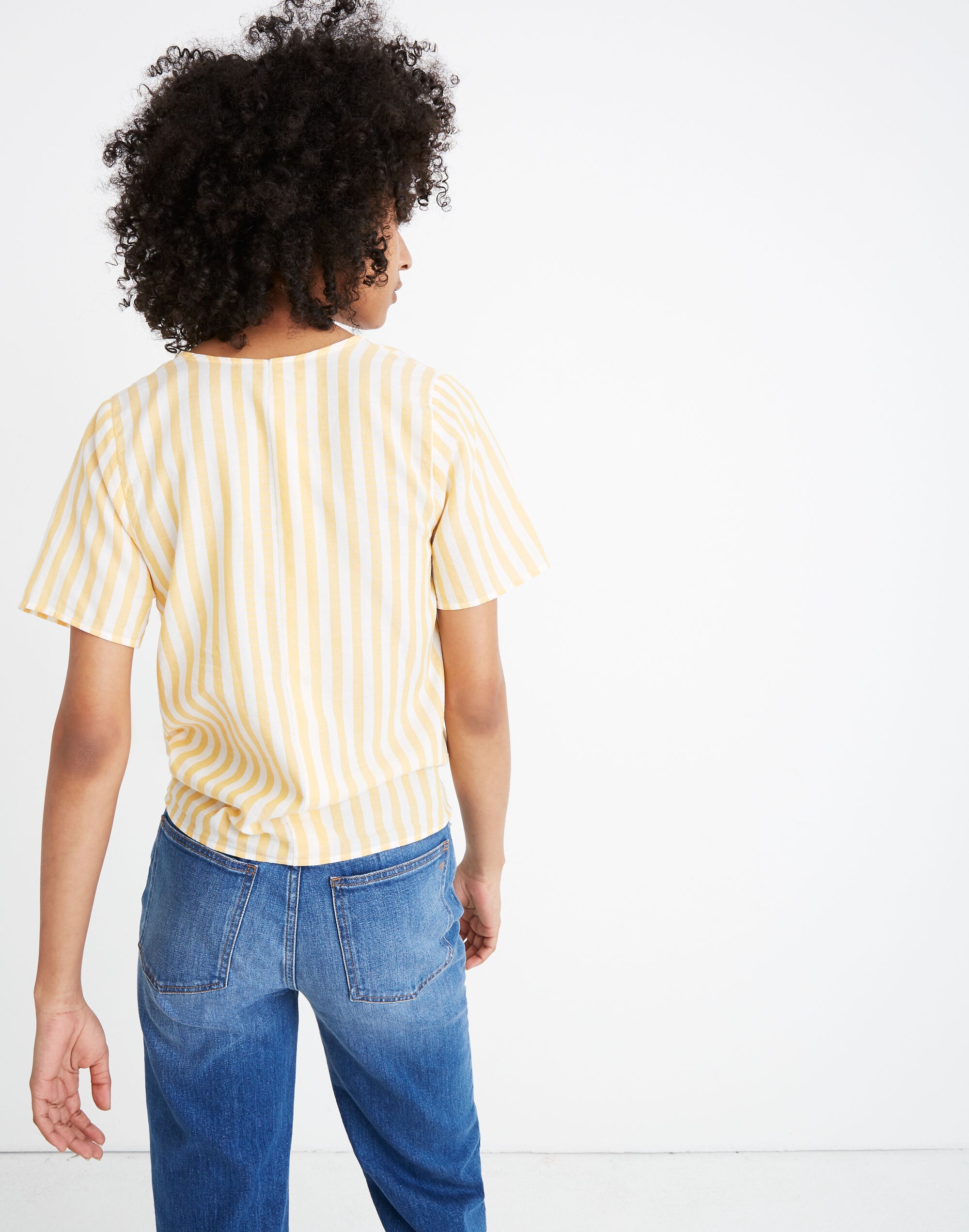 Agency Tie-Front Button Top in Pompano Stripe