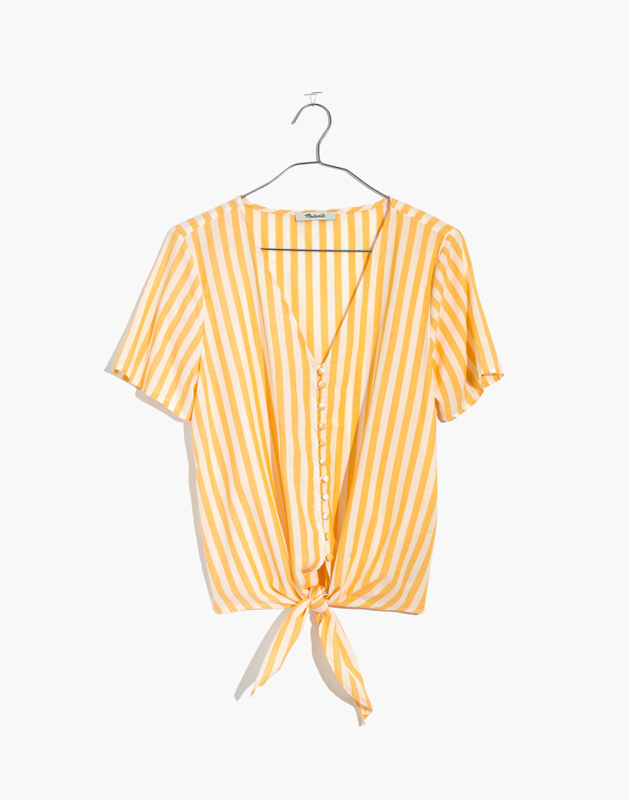 Agency Tie-Front Button Top in Pompano Stripe
