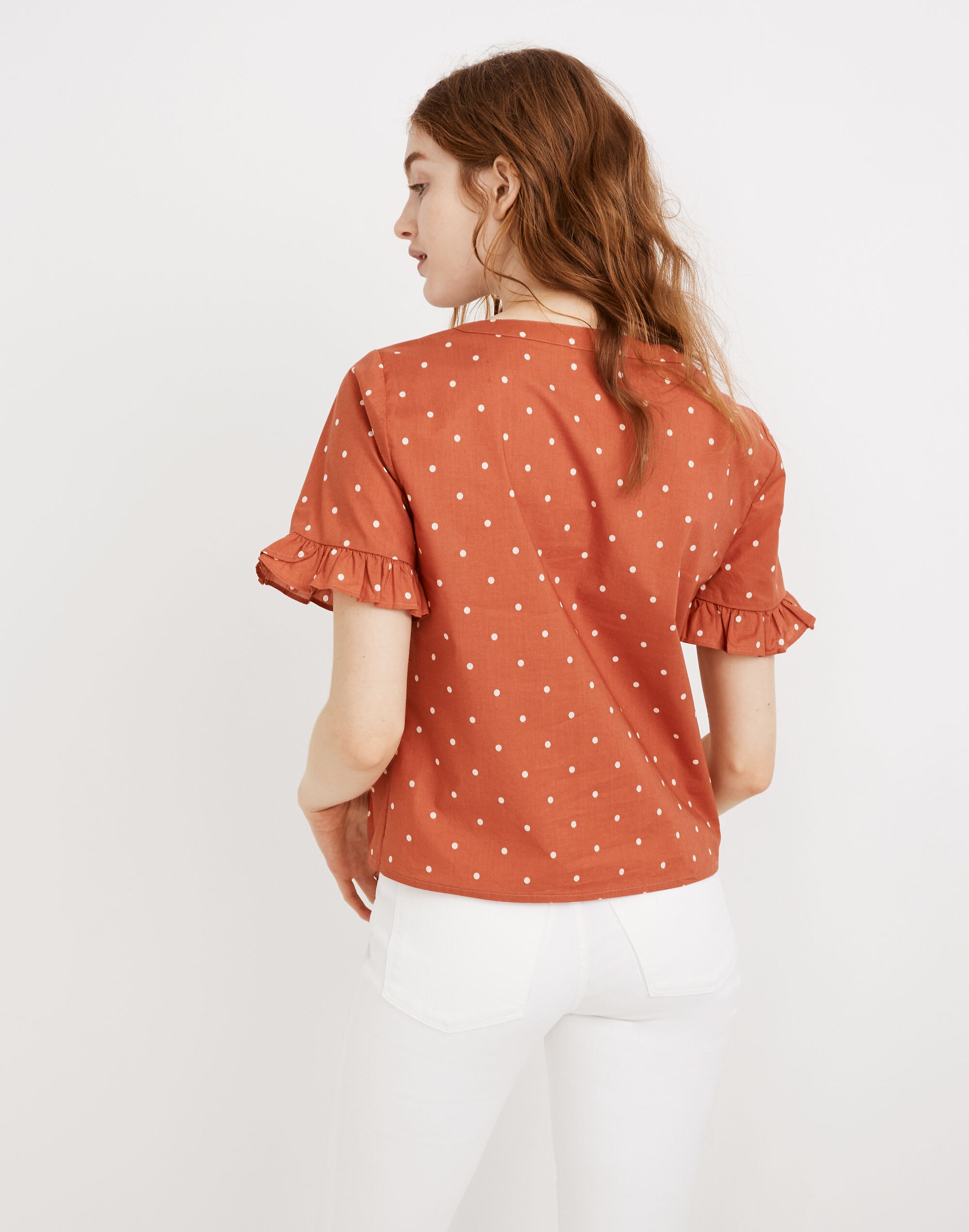 Village Ruffle-Sleeve Shirt in Polka Dot