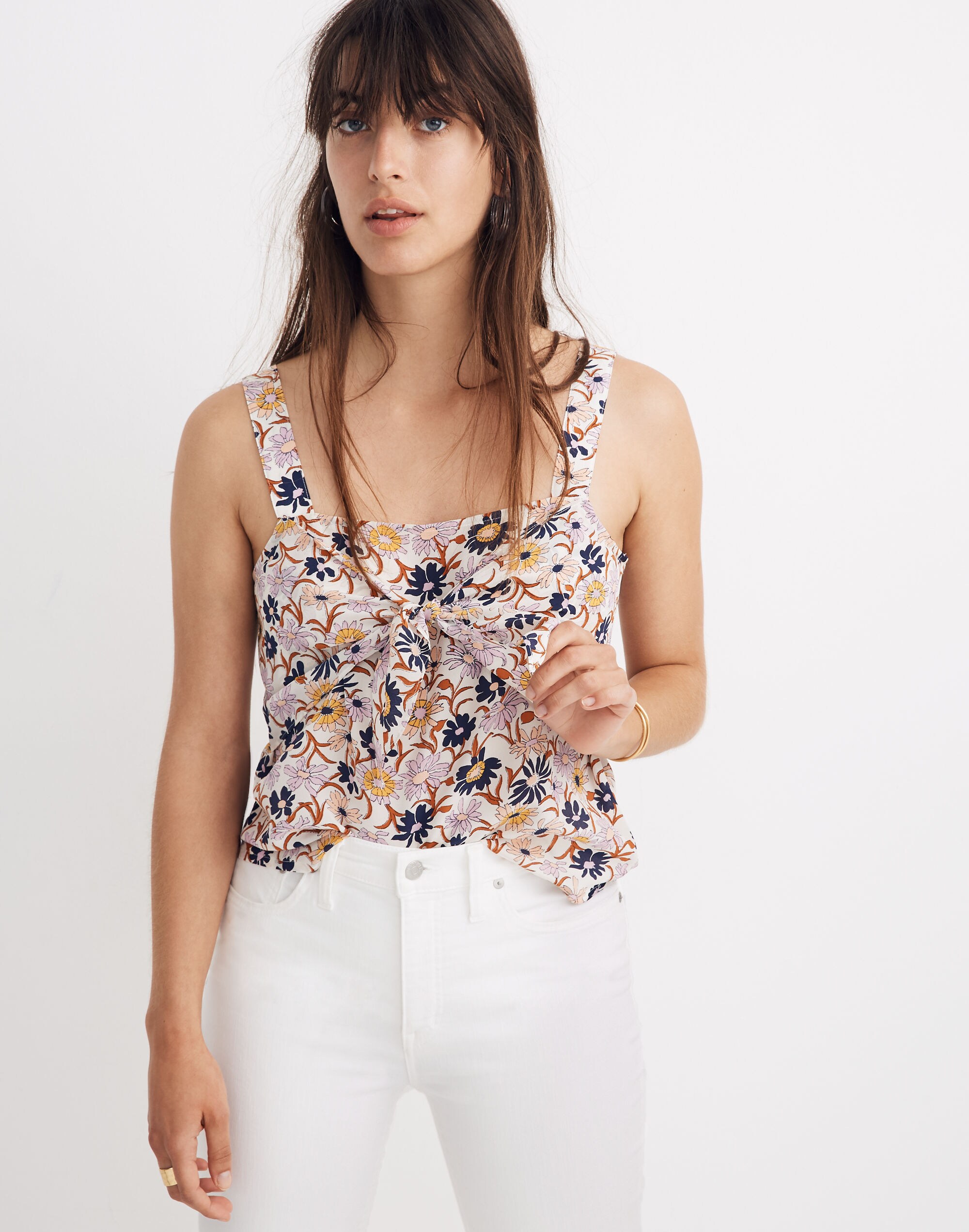 Silk Tie-Front Cami Top in Wildflower Garden