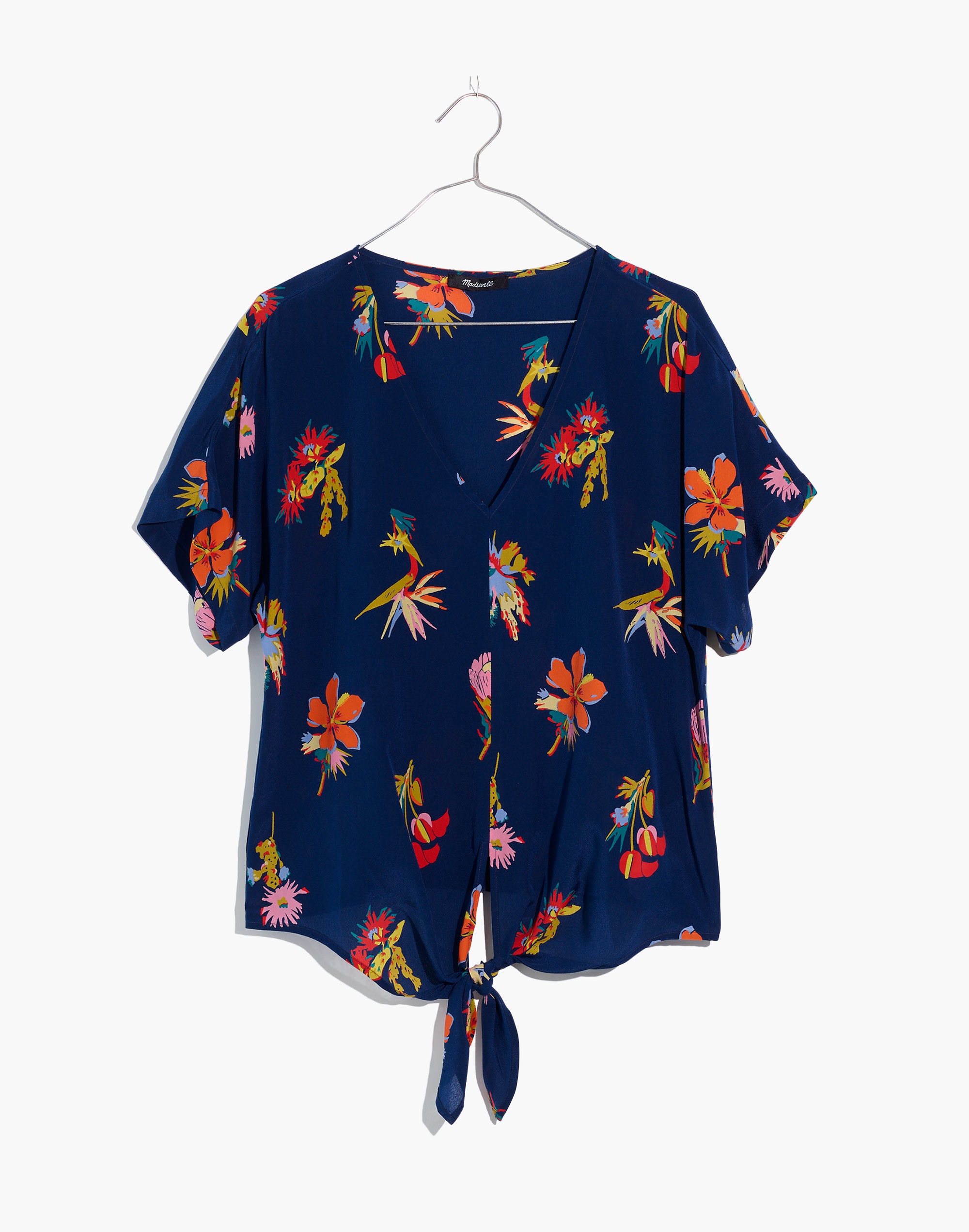 Silk Novel Tie-Front Top in Bird of Paradise