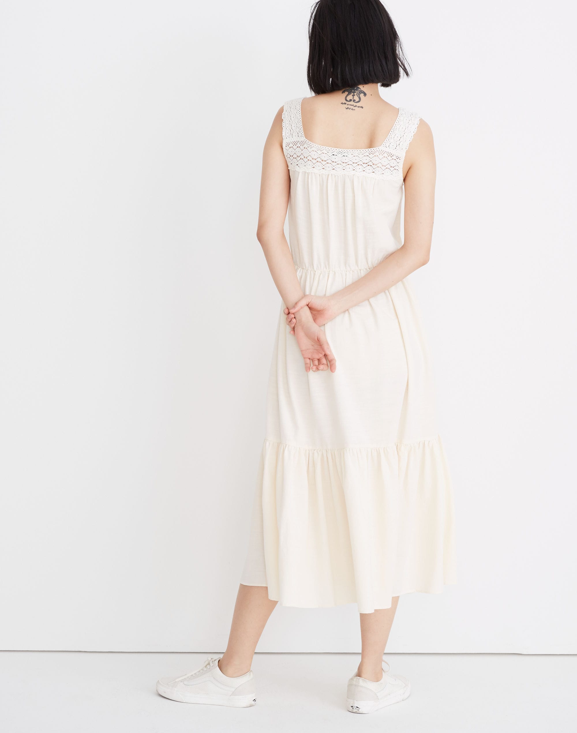 Crochet-Strap Tiered Midi Dress