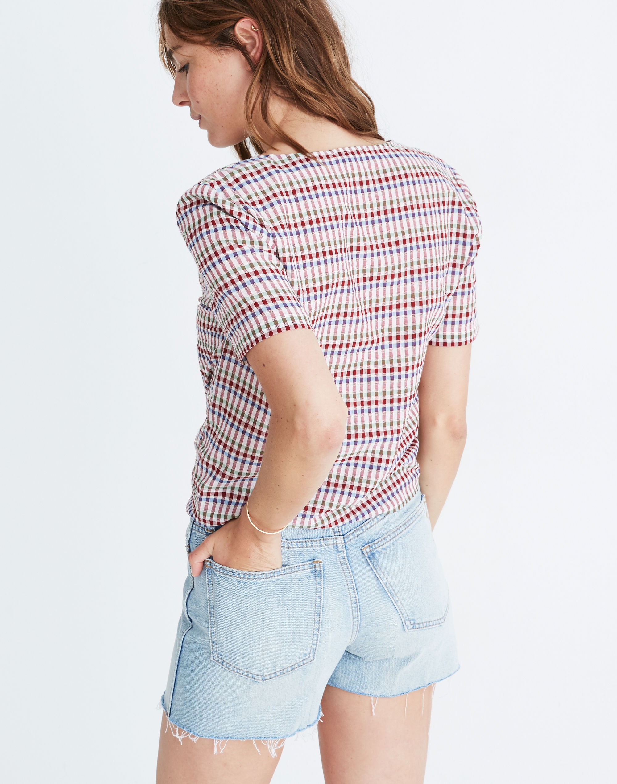 Novel Tie-Front Top in Rainbow Gingham Check