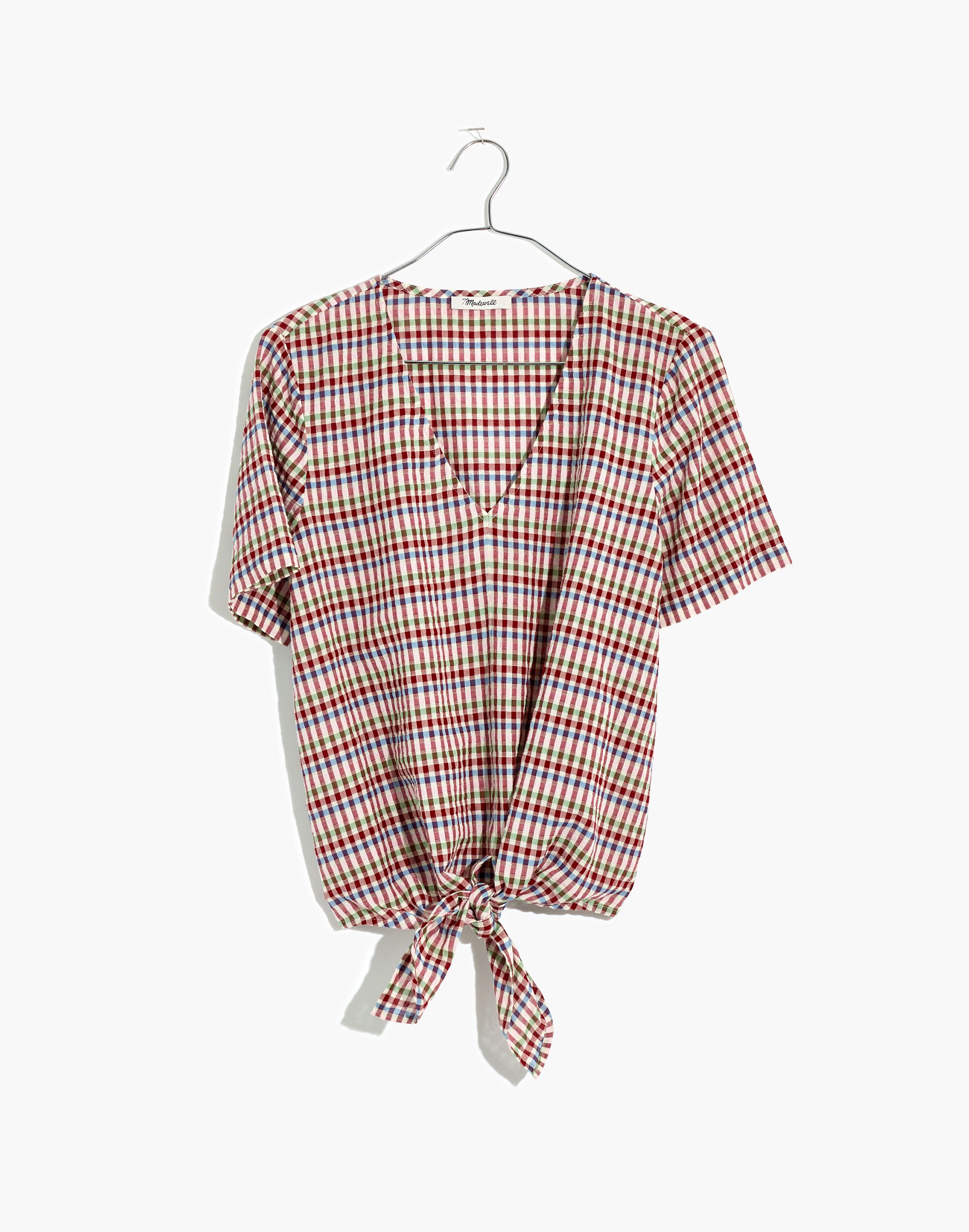 Novel Tie-Front Top in Rainbow Gingham Check