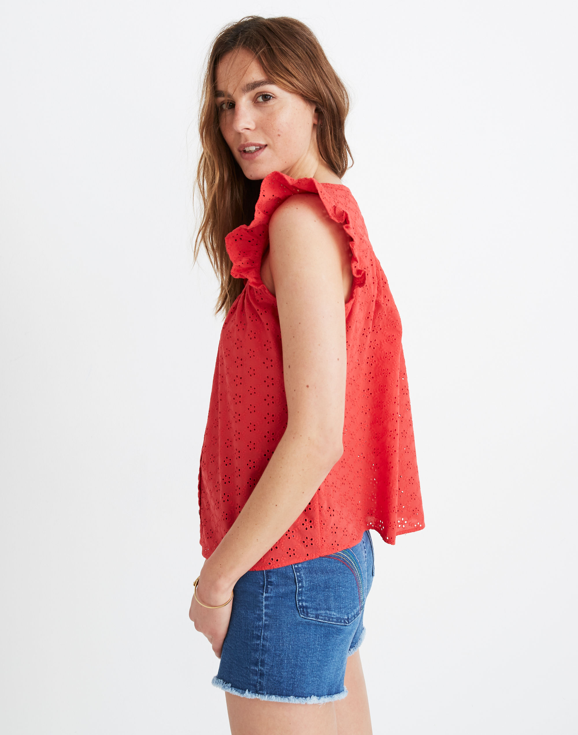 Ruffle-Sleeve Bib Top