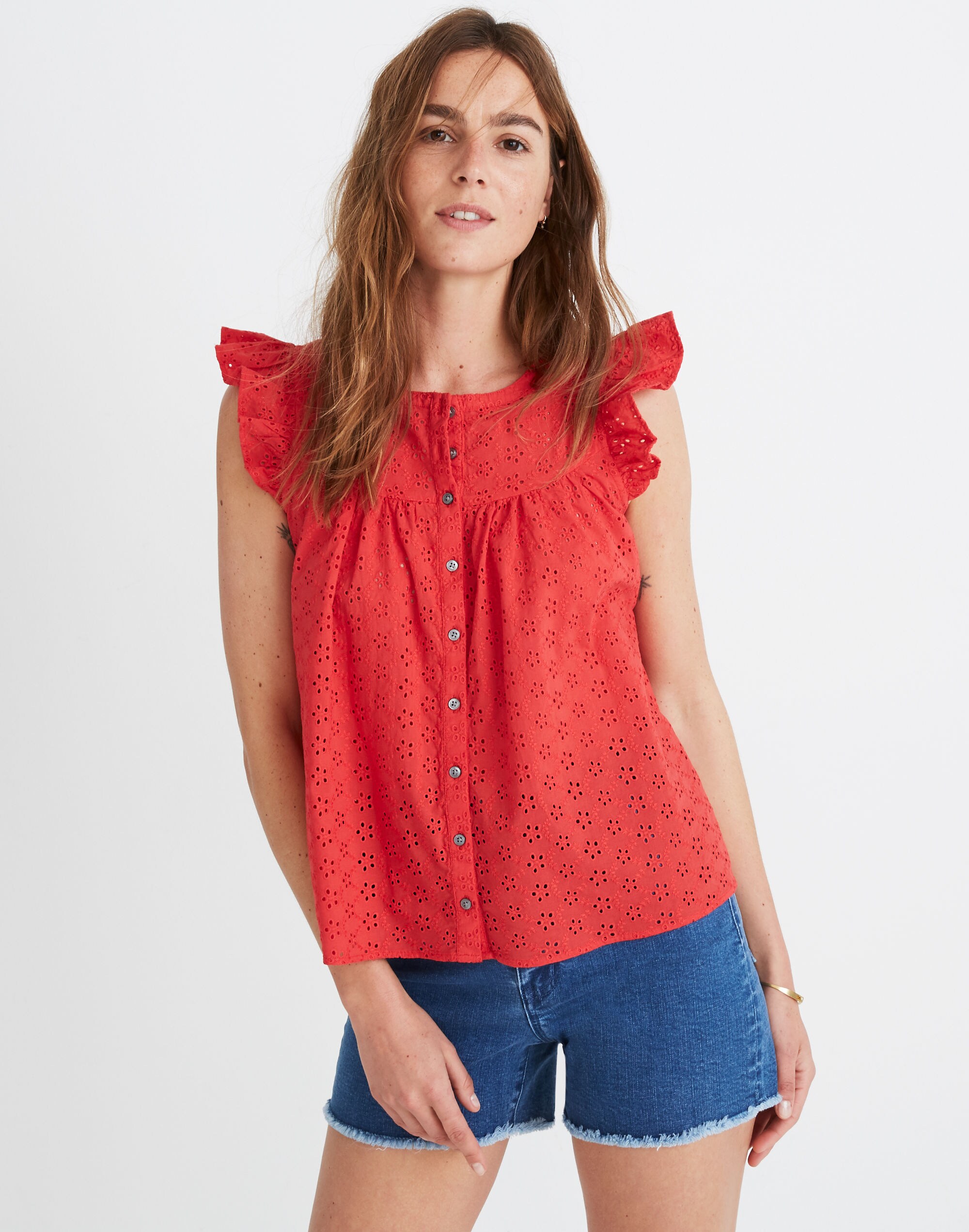 Ruffle-Sleeve Bib Top
