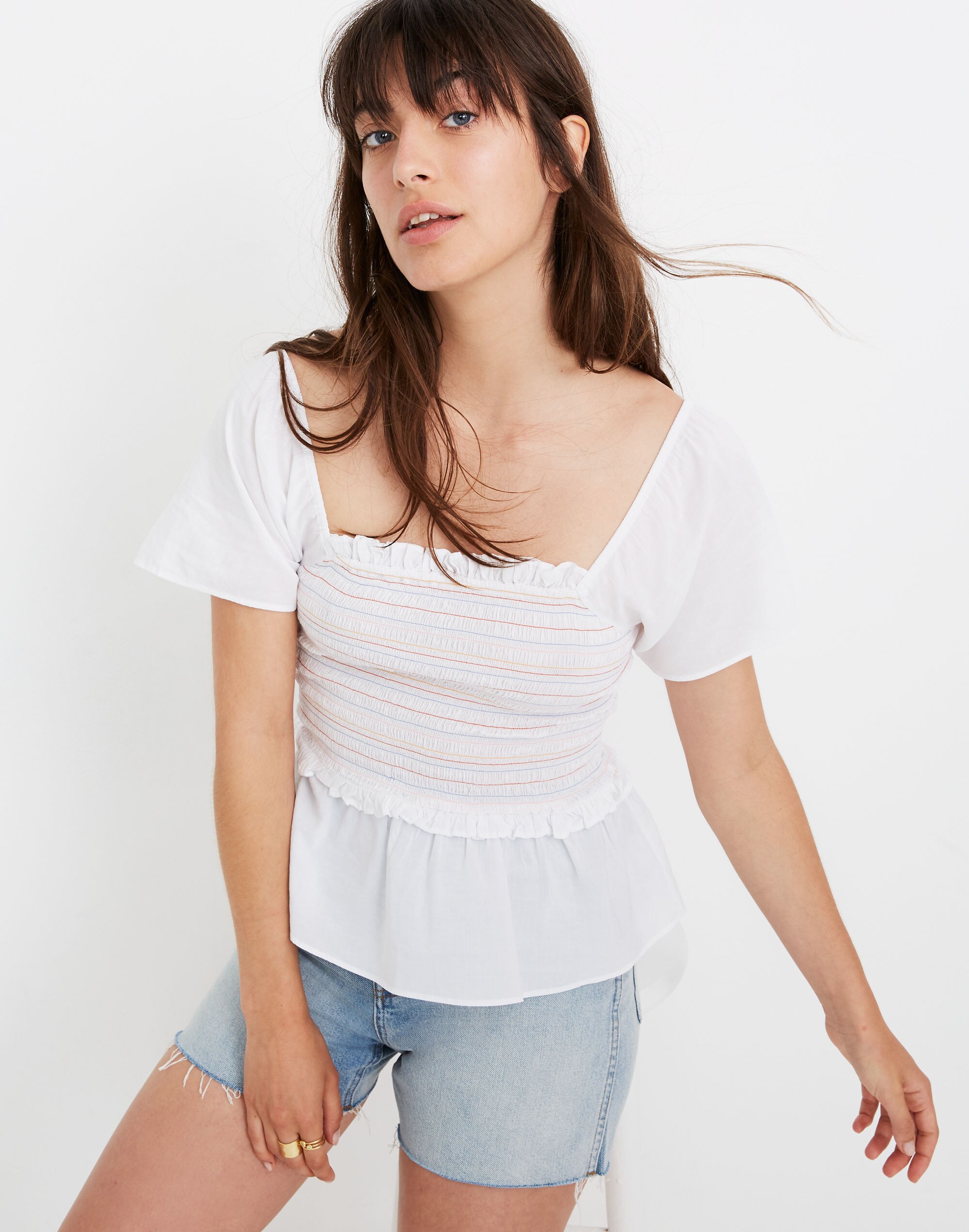 Smocked Flutter-Sleeve Top