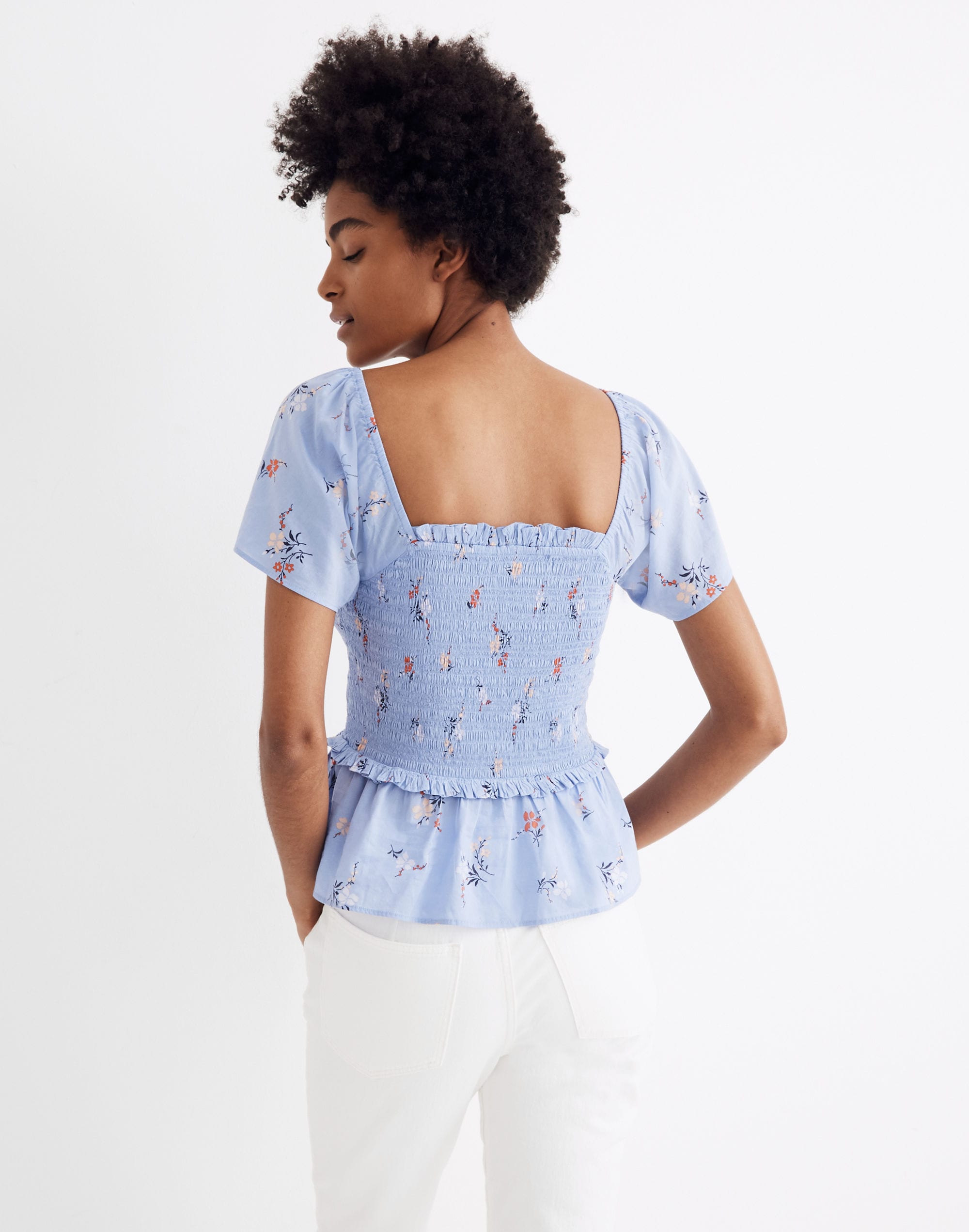 Smocked Flutter-Sleeve Top in Aloha Floral