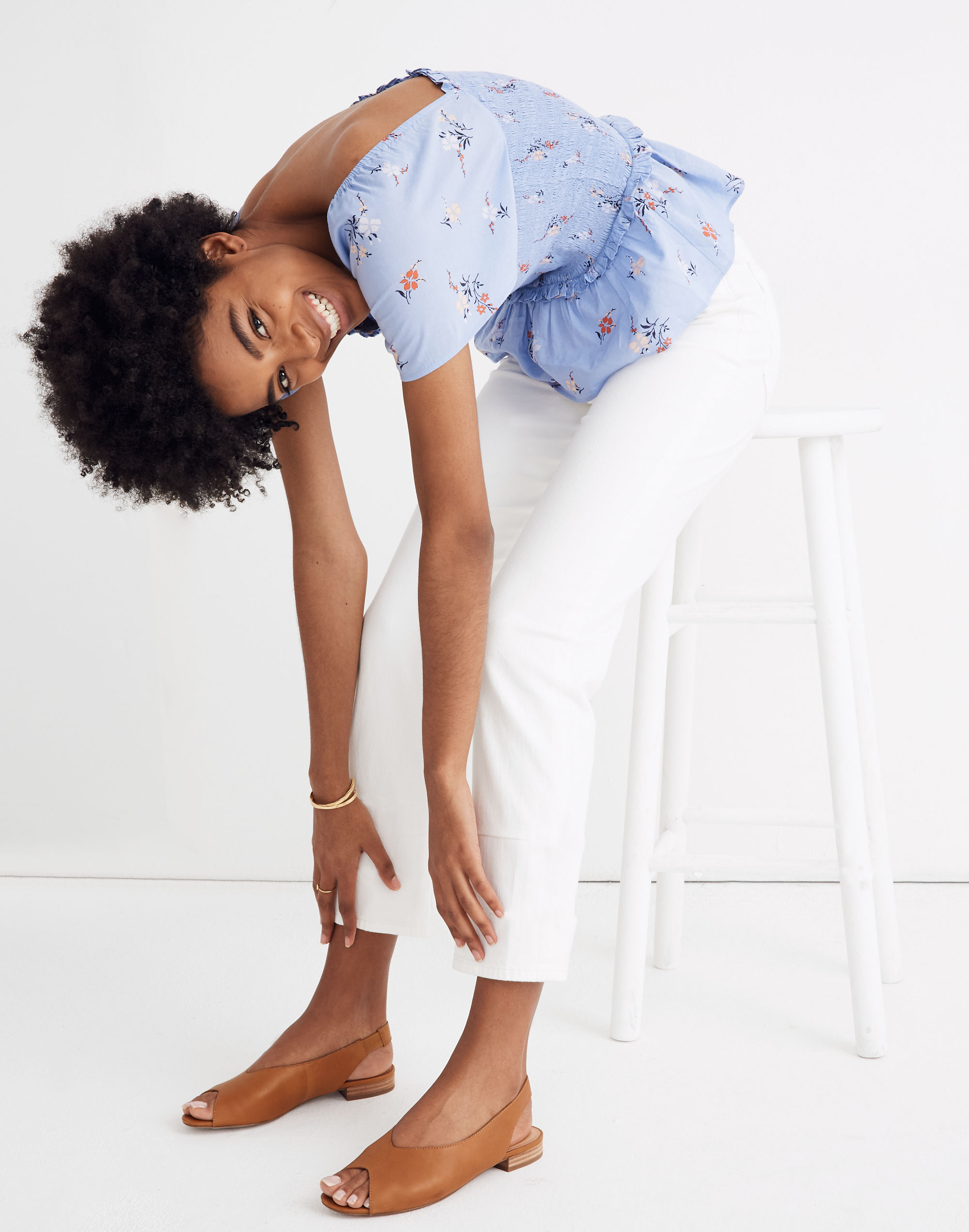 Smocked Flutter-Sleeve Top in Aloha Floral