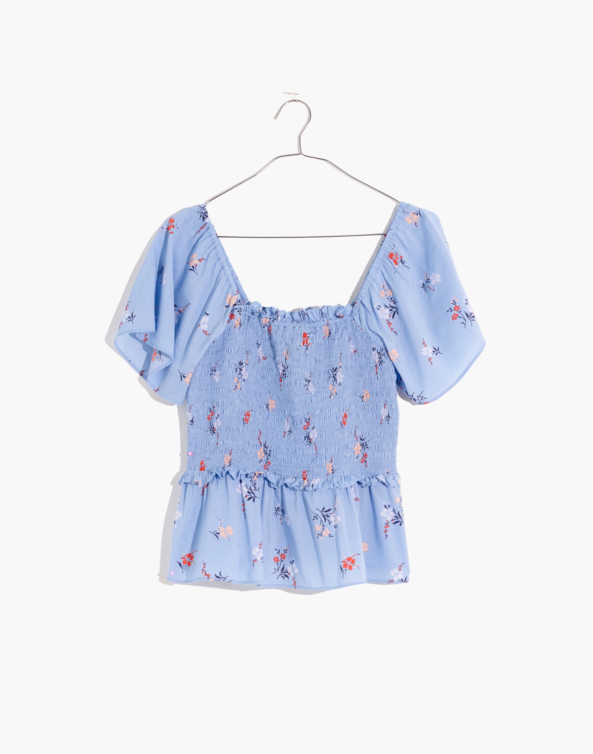 Smocked Flutter-Sleeve Top in Aloha Floral