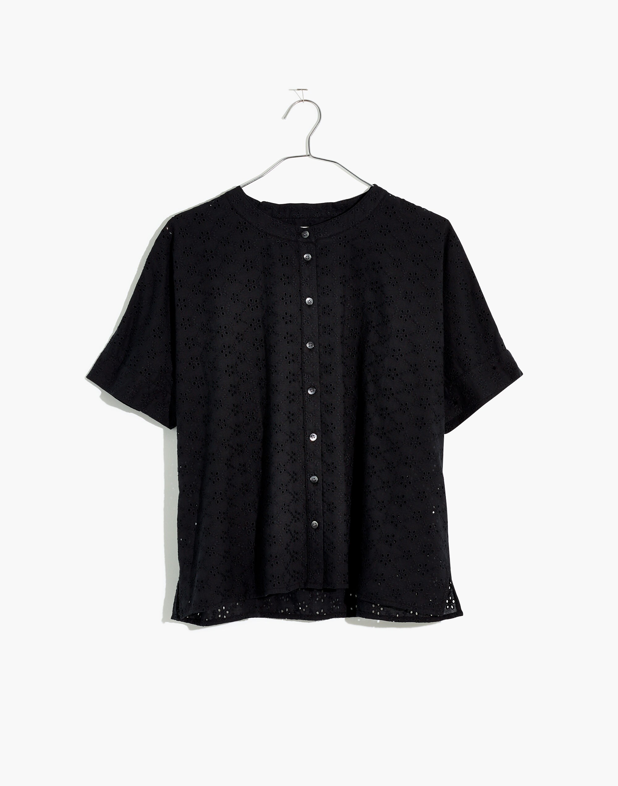 Eyelet Boxy Button-Down Shirt
