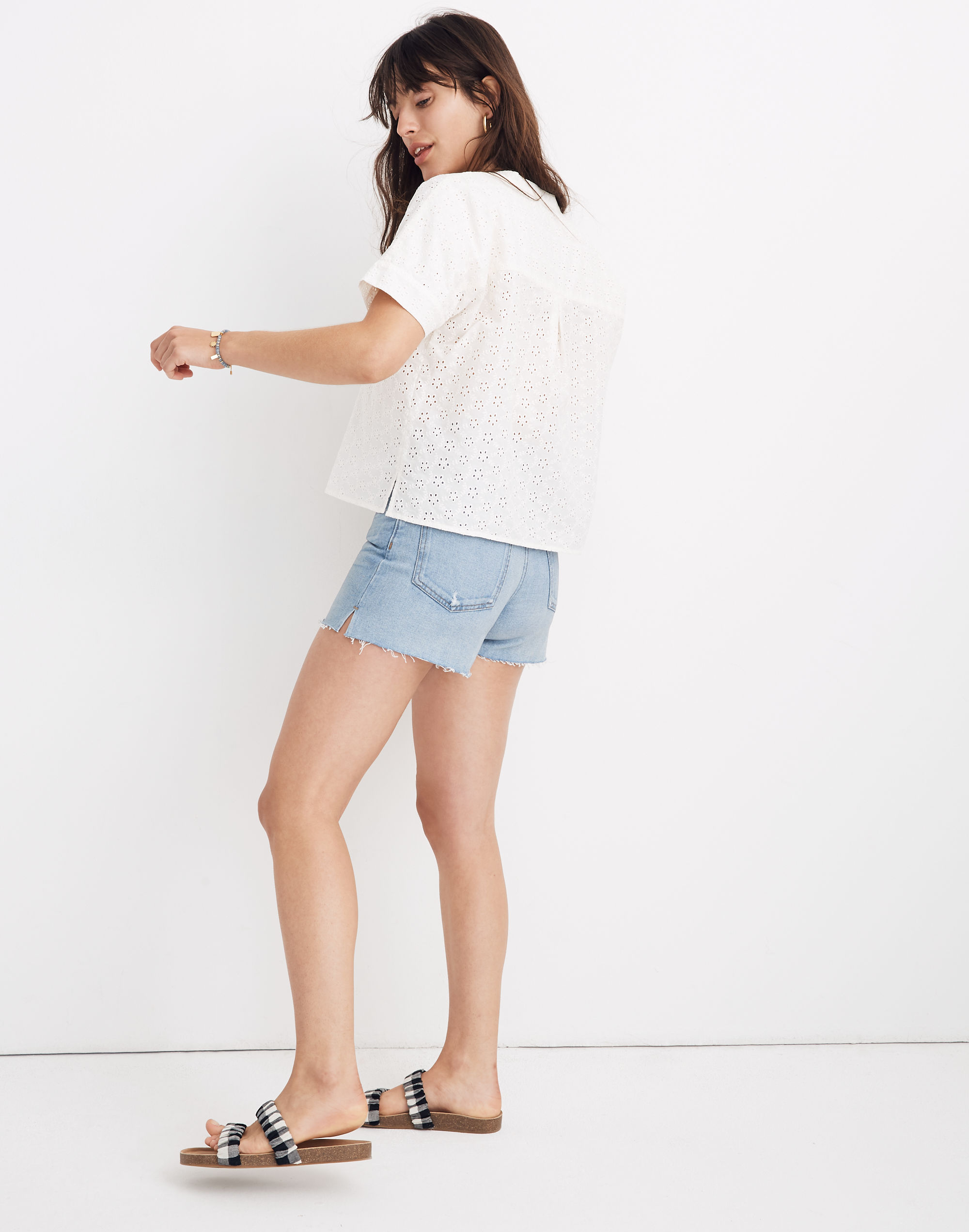 Petite Eyelet Boxy Button-Down Shirt