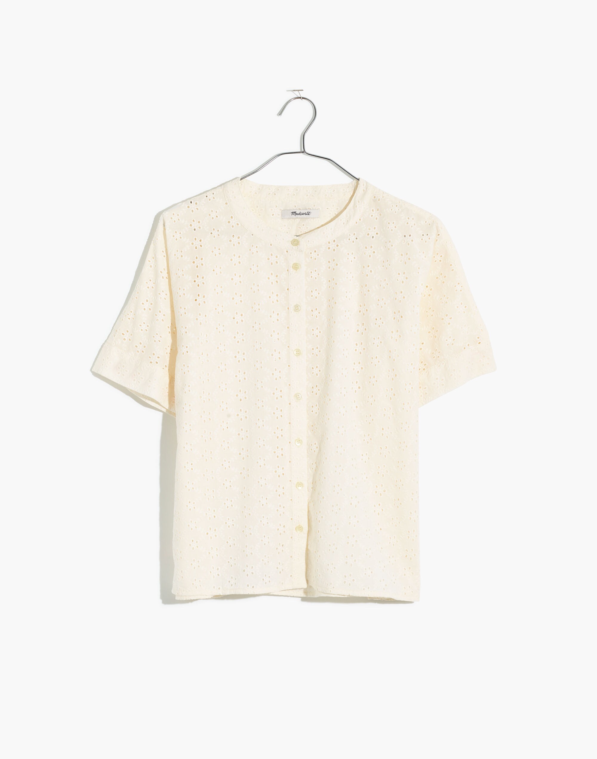 Petite Eyelet Boxy Button-Down Shirt