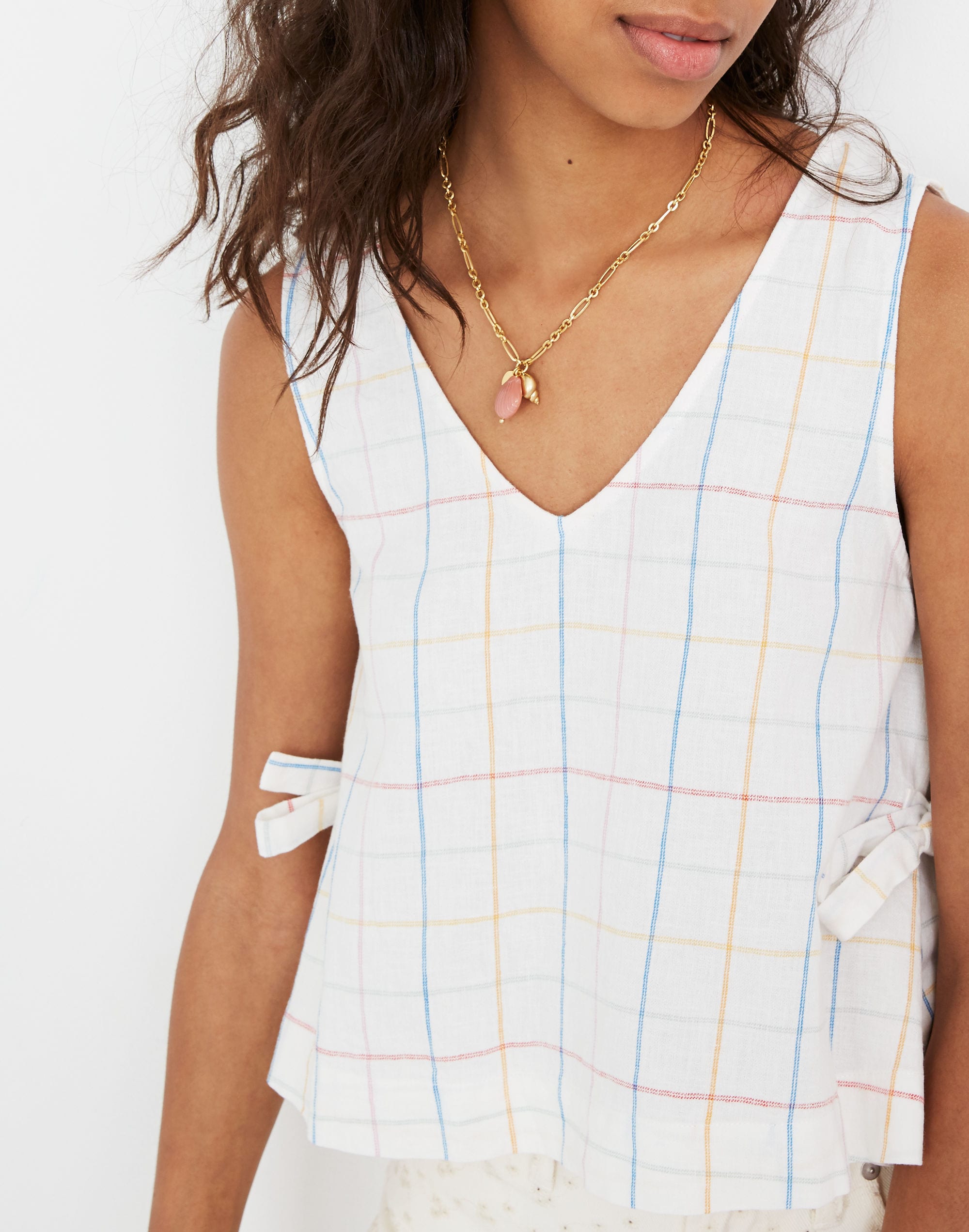 Side-Tie Tank Top in Windowpane