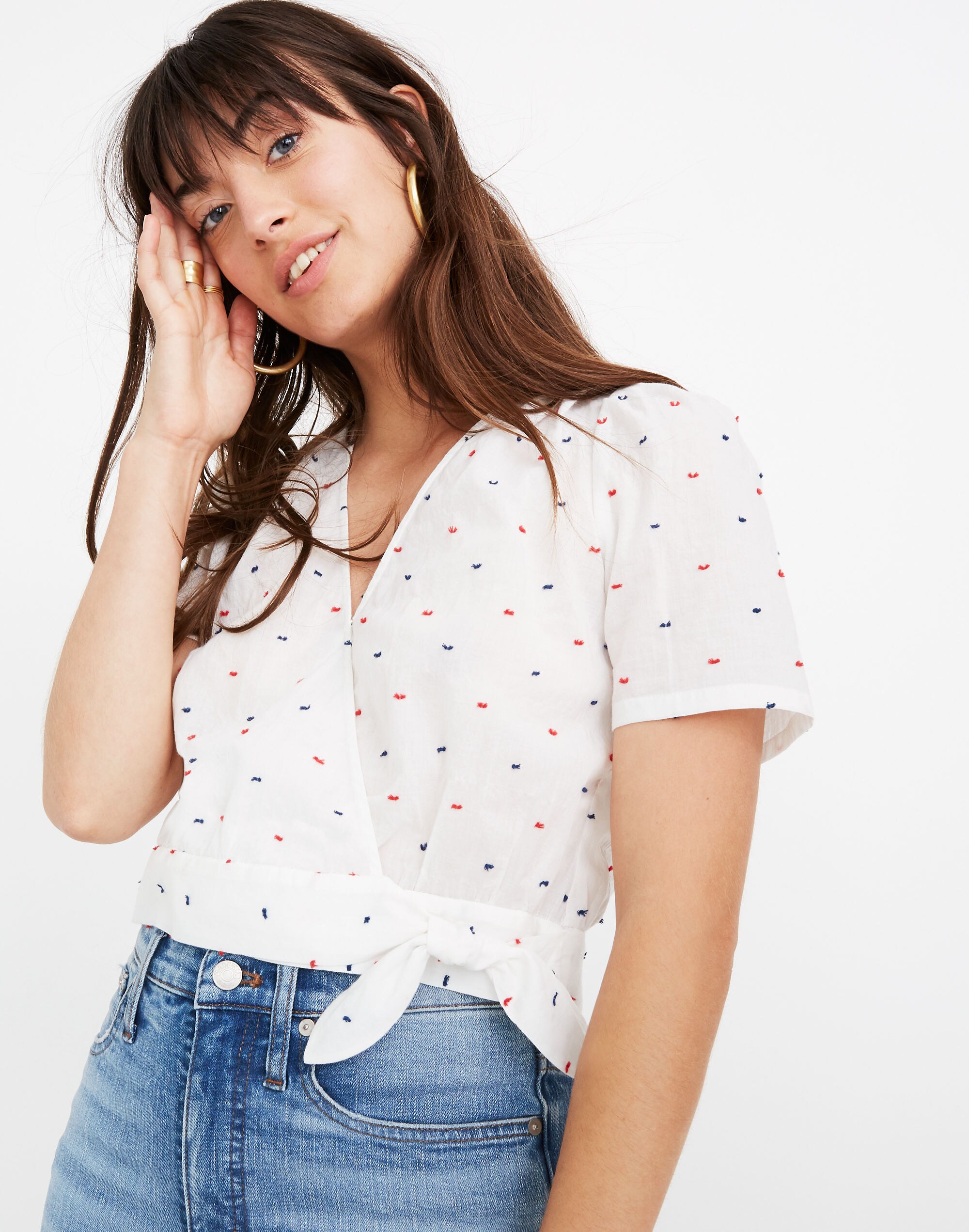 Short-Sleeve Wrap Top in Clipdot