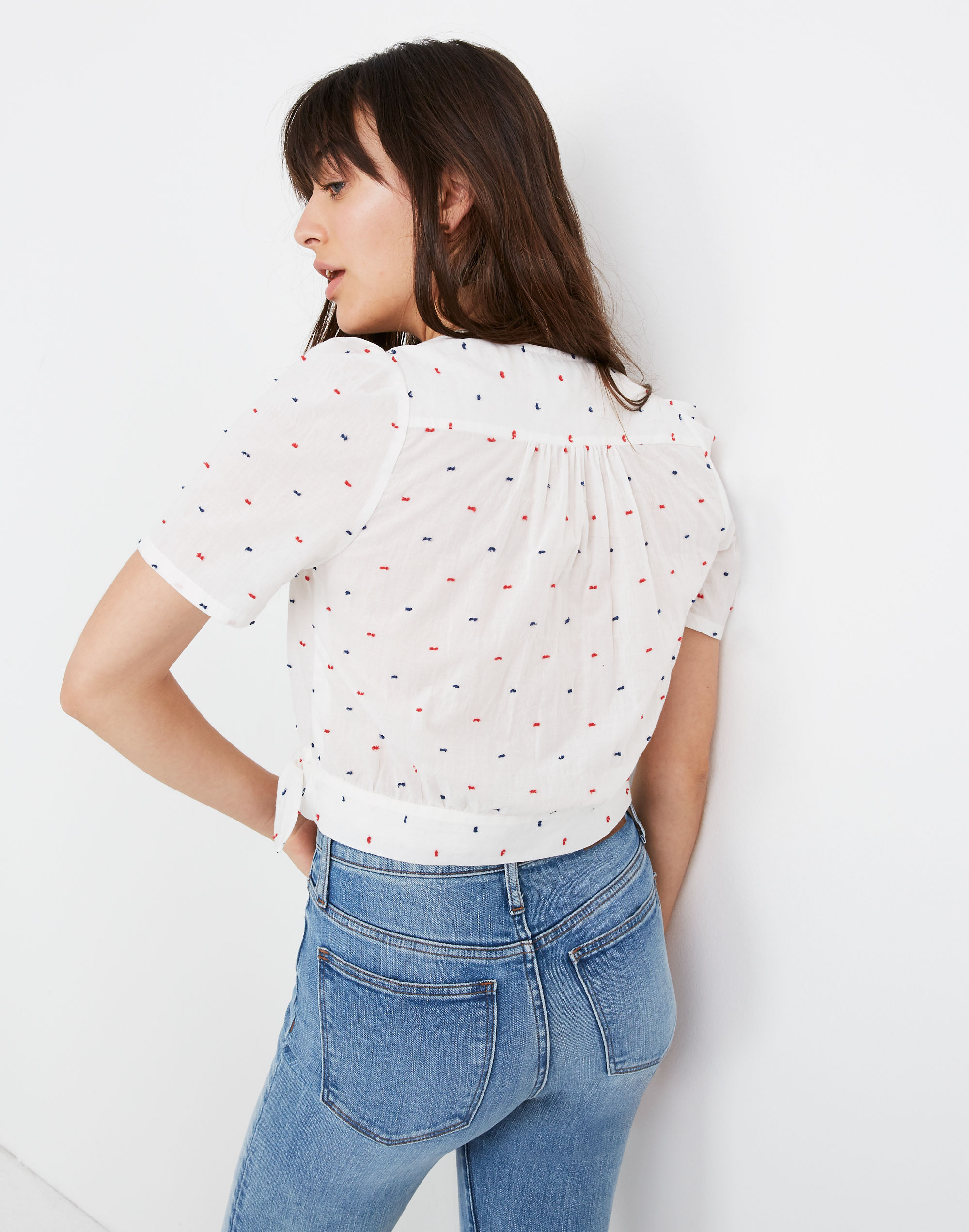 Short-Sleeve Wrap Top in Clipdot