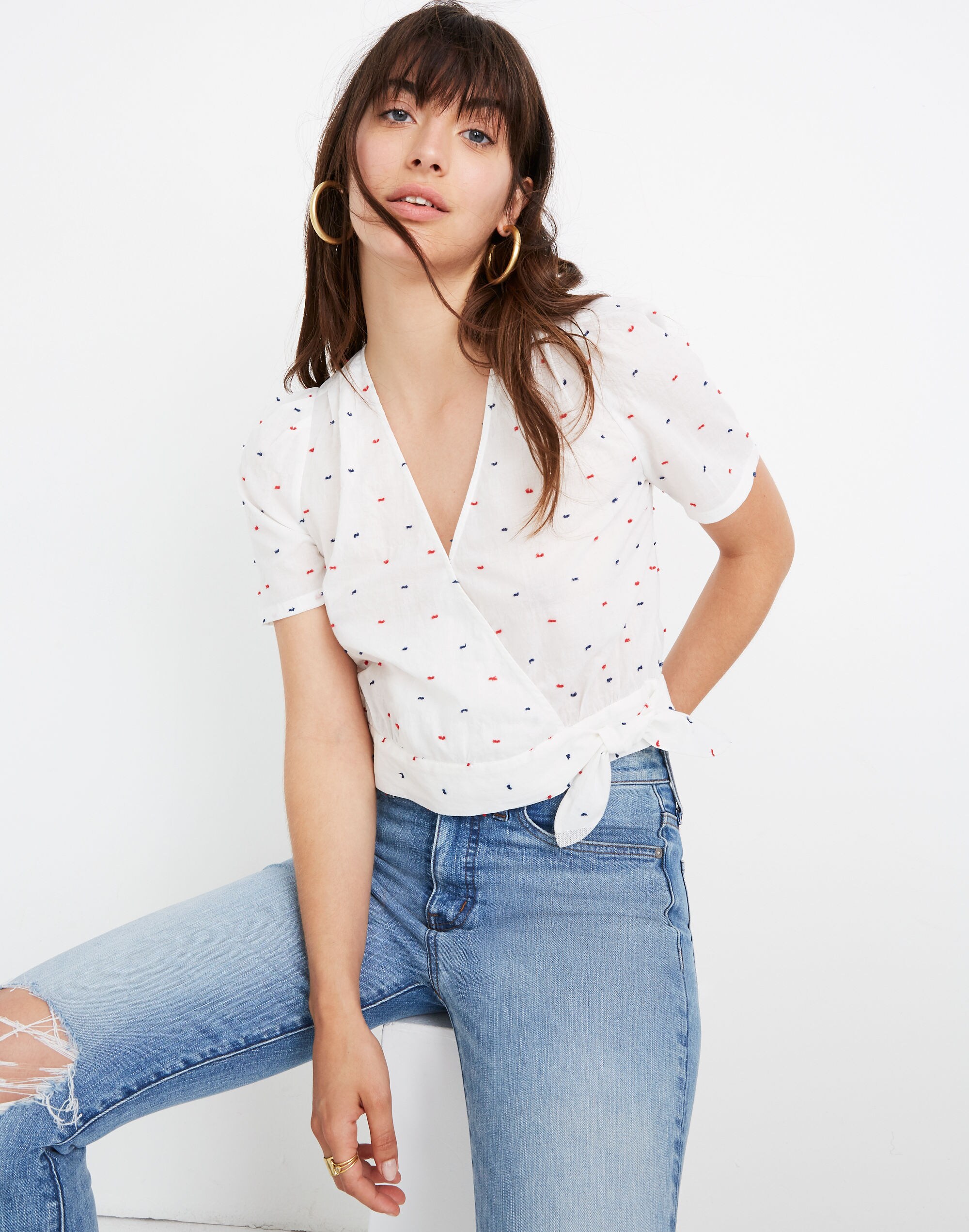 Short-Sleeve Wrap Top in Clipdot