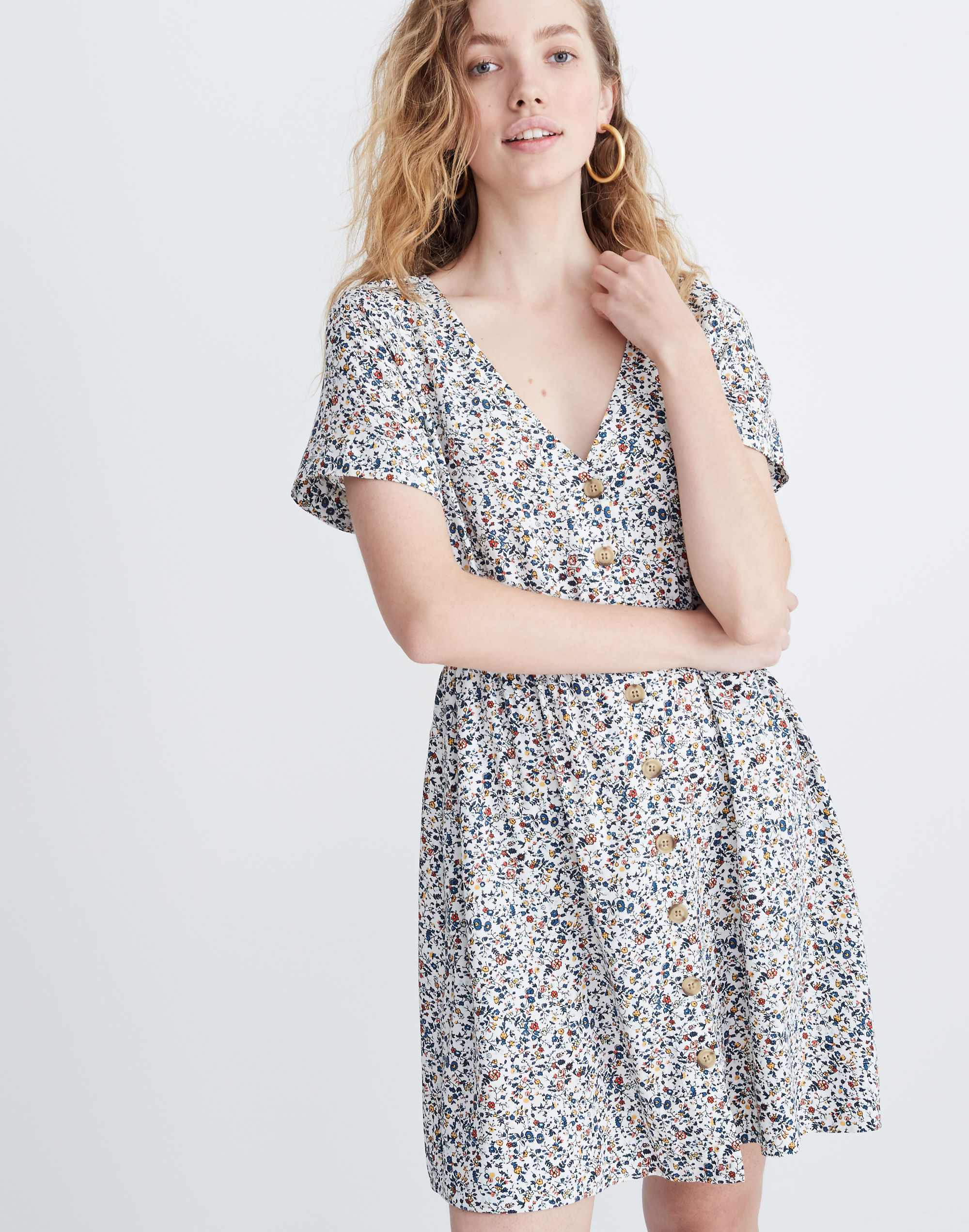 Button-Front Day Dress in Blossoming Vines