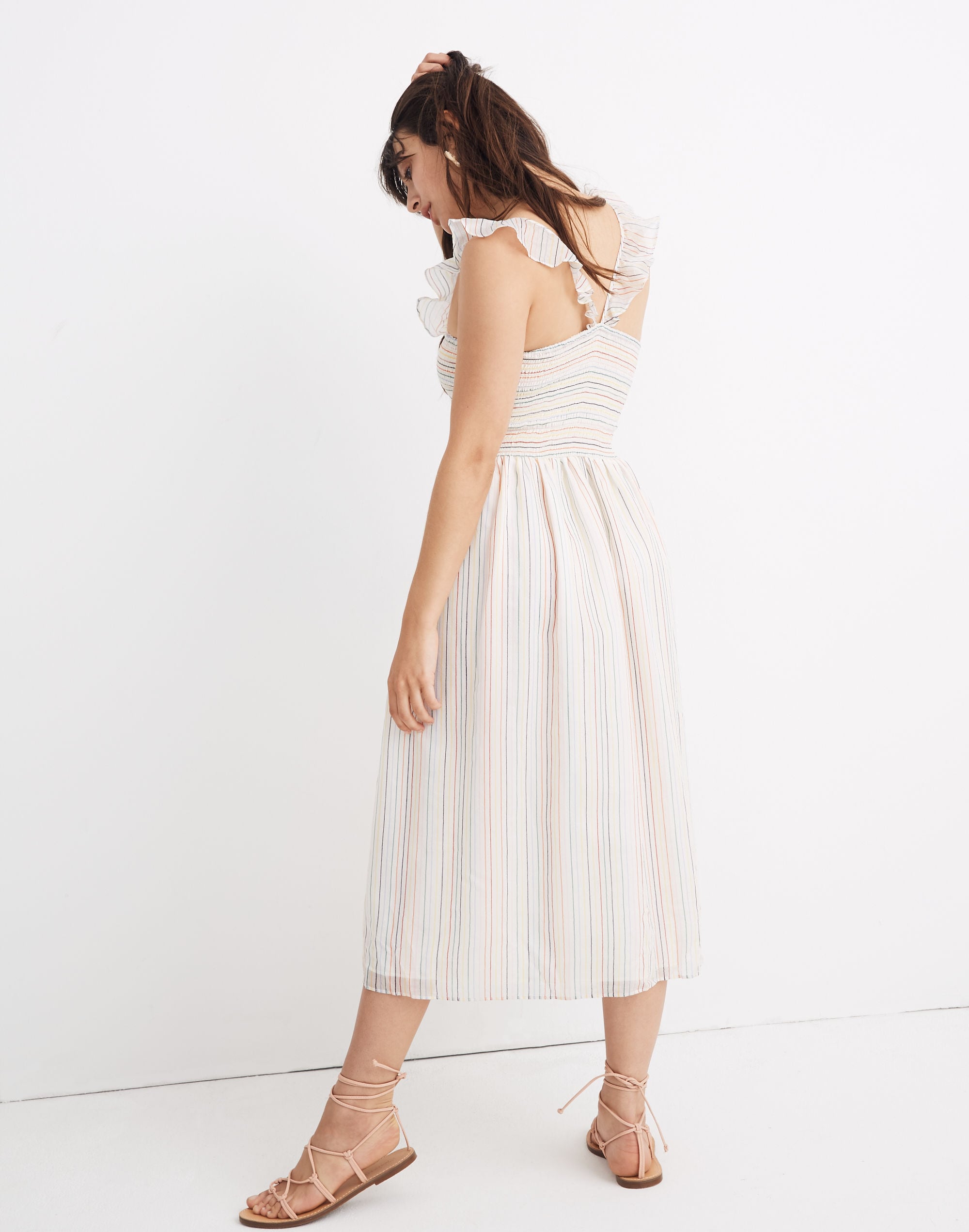 Petite Ruffle-Strap Smocked Dress in Rainbow Stripe