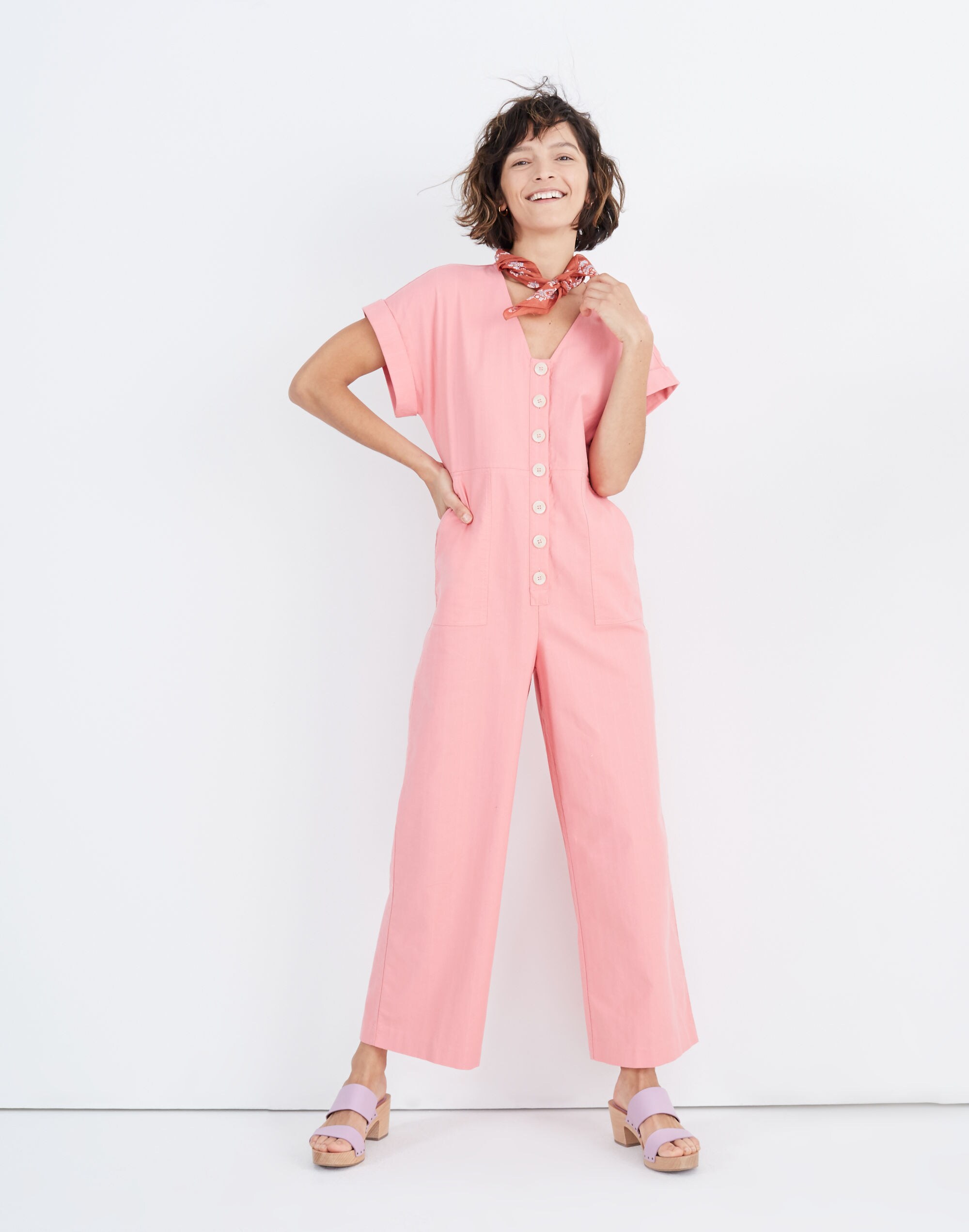 button-front day jumpsuit