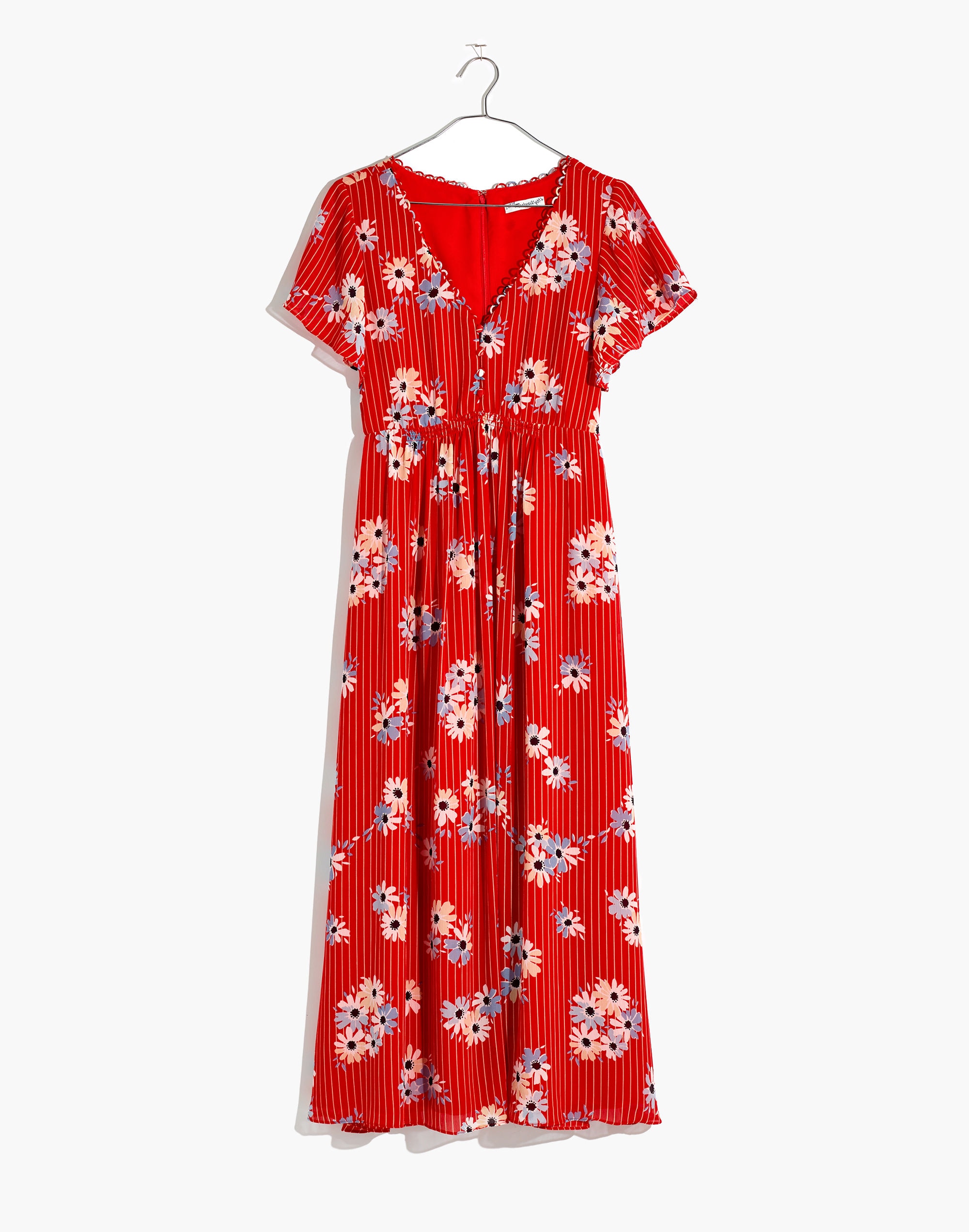 Scalloped Flutter-Sleeve Midi Dress in Daisy Society