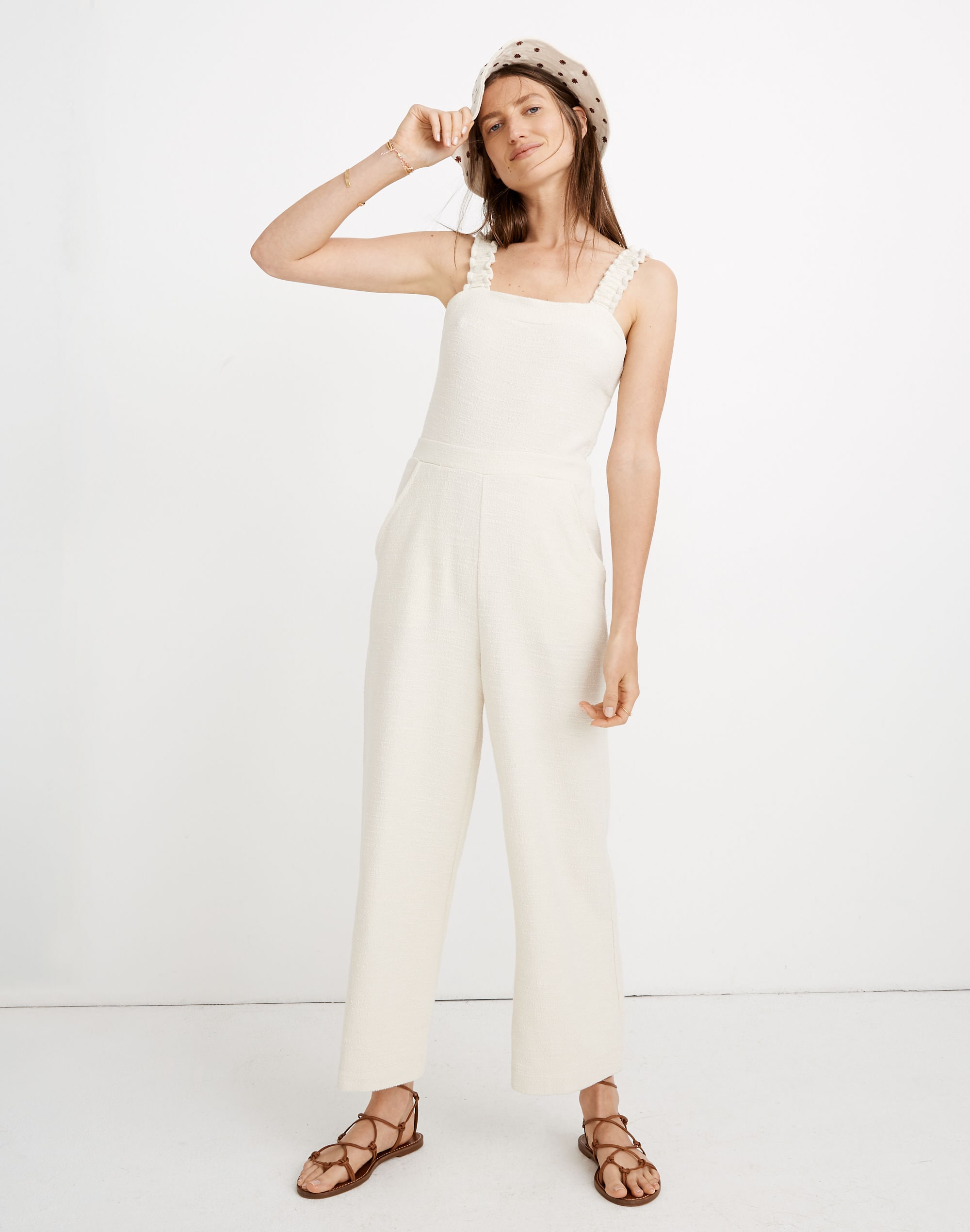texture &amp; thread ruffle-strap jumpsuit