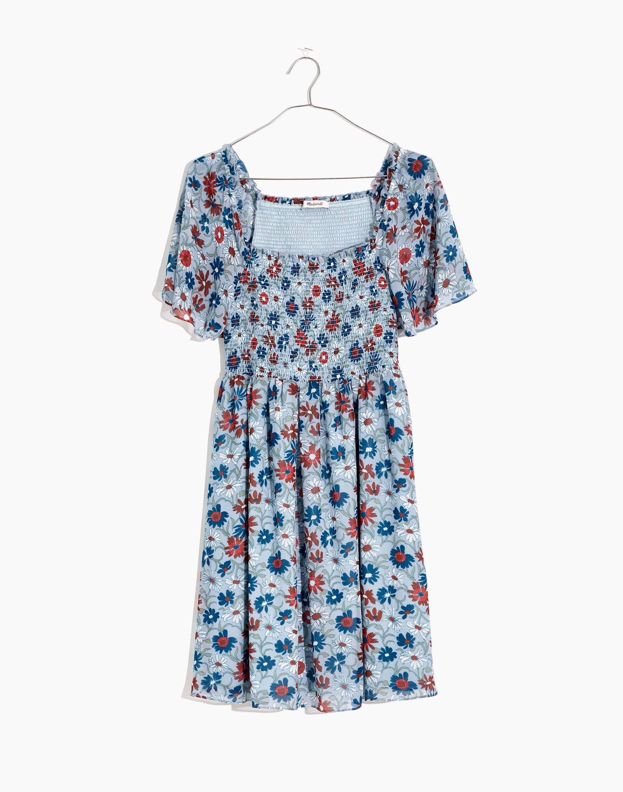 Flutter-Sleeve Smocked Dress in Wildflower Garden
