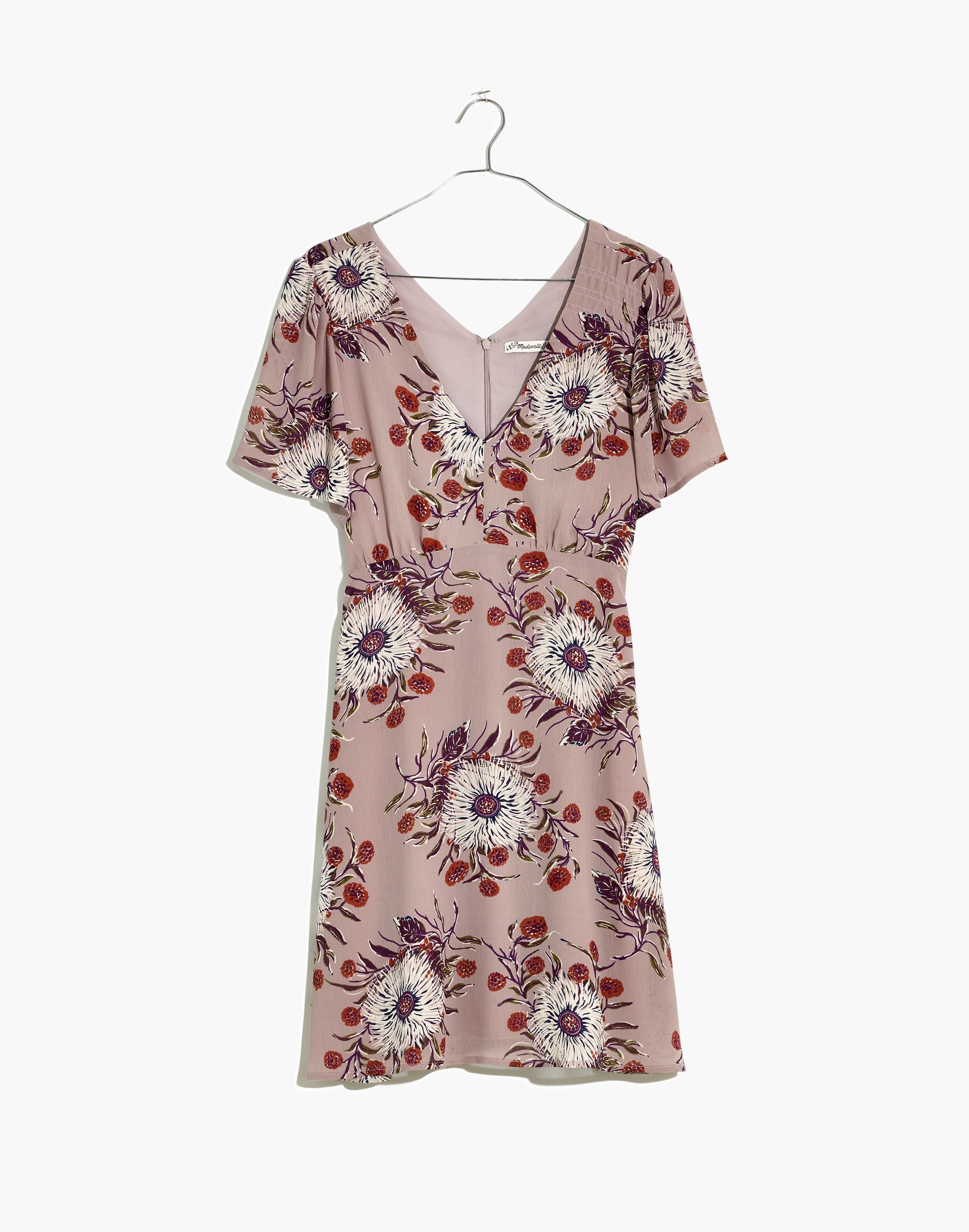 Smock-Shoulder Mini Dress in Painted Blooms