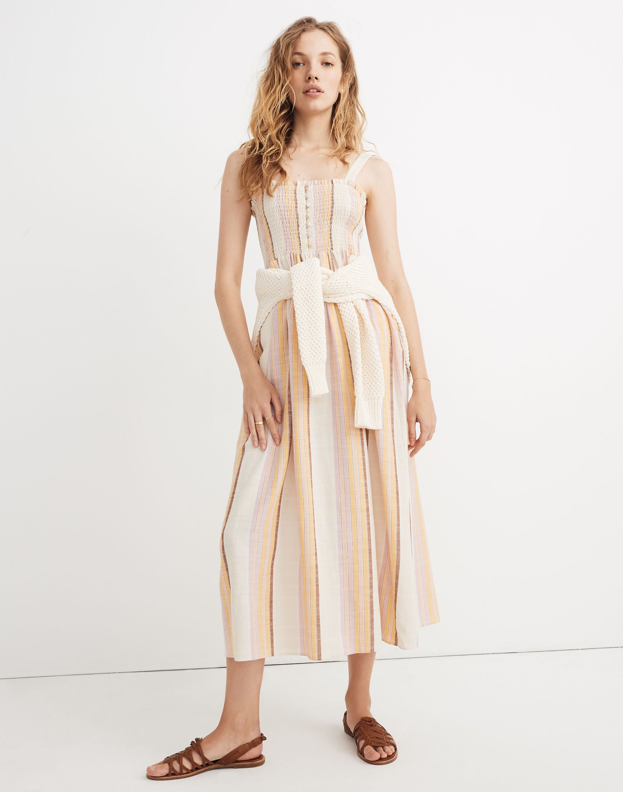 Smocked Tank Maxi Dress in Rainbow Stripe