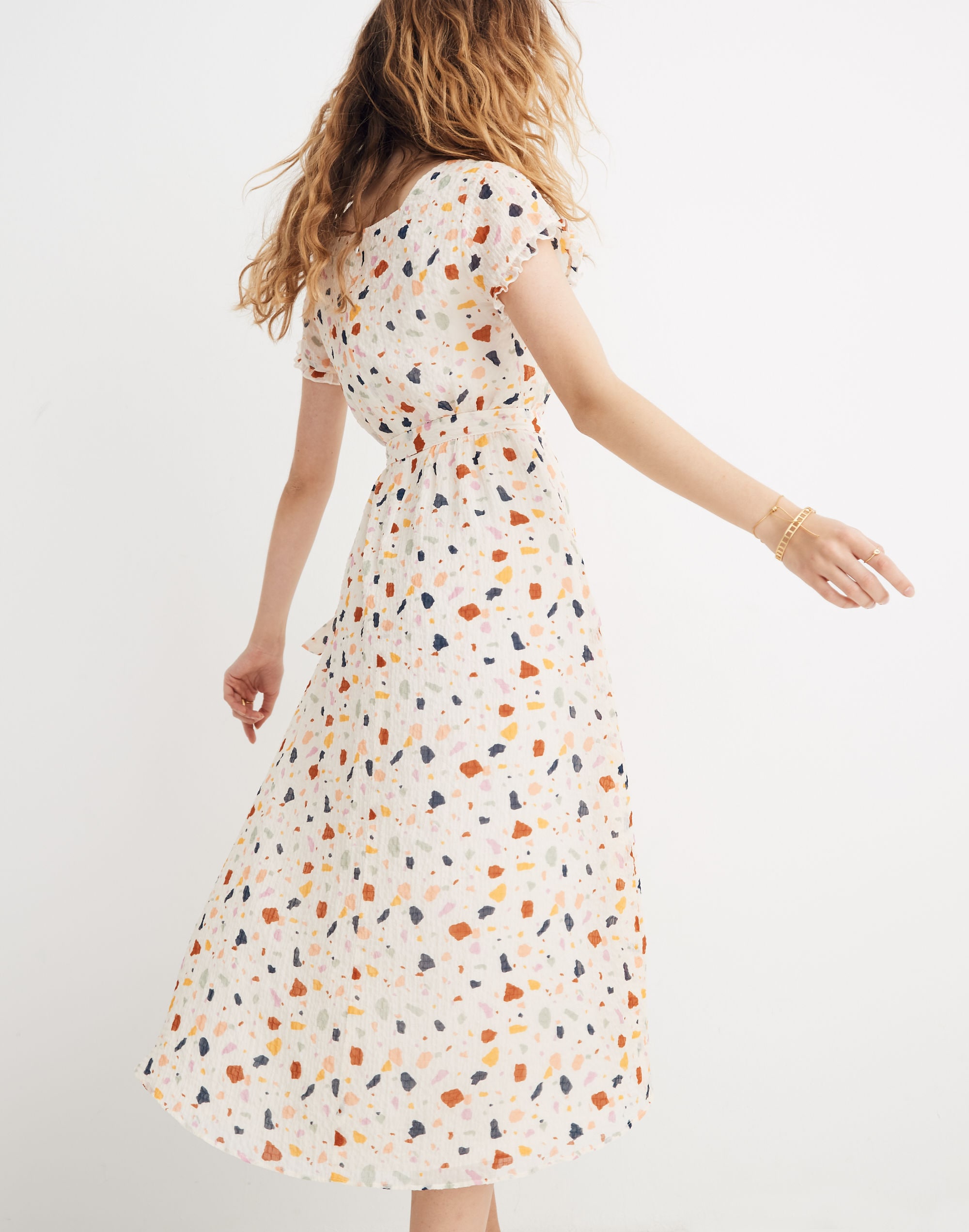 Tie-Waist Midi Dress in Terrazzo
