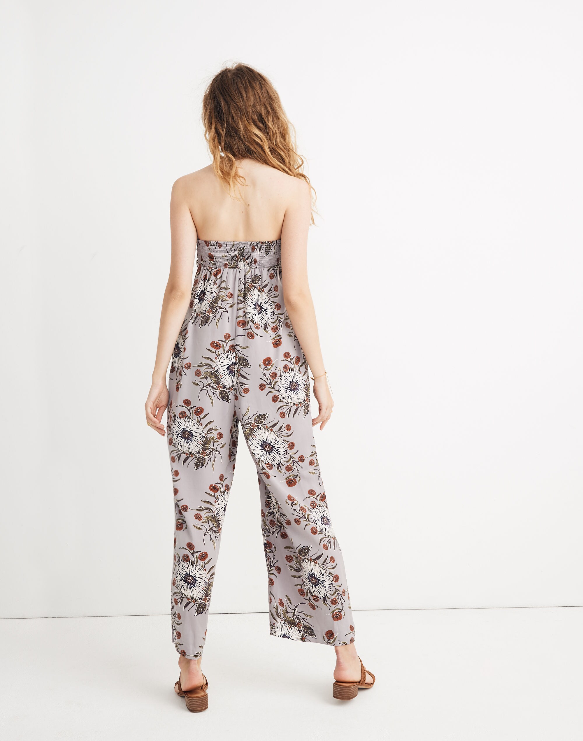 Strapless Tie-Front Jumpsuit in Painted Blooms