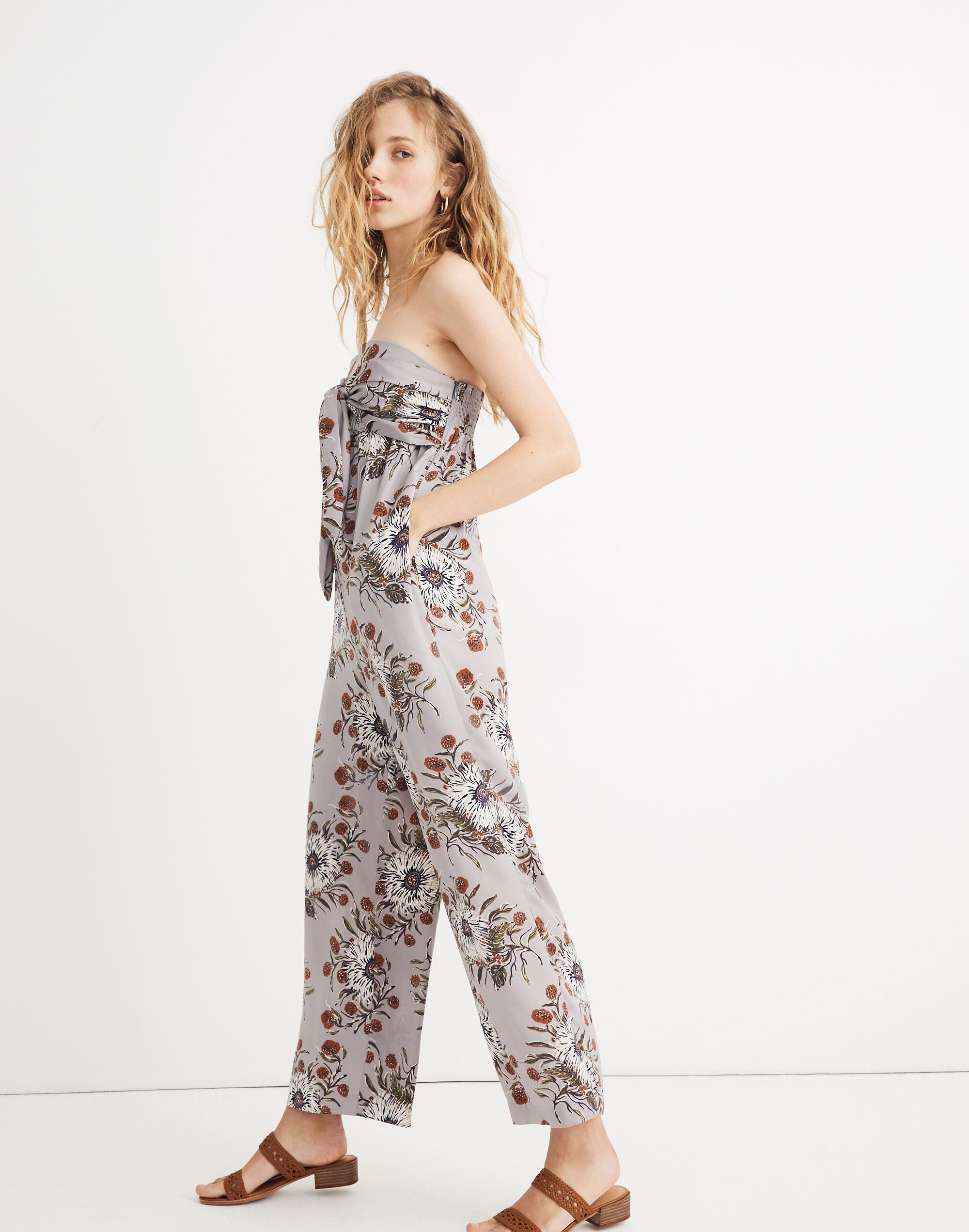Strapless Tie-Front Jumpsuit in Painted Blooms